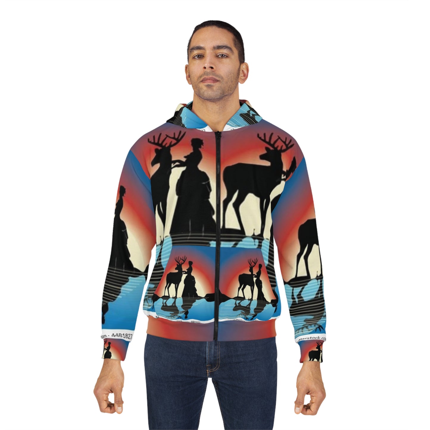Elegant Reindeer Silhouette Unisex Zip Hoodie - Cozy Nature-Inspired Apparel for Winter Celebrations