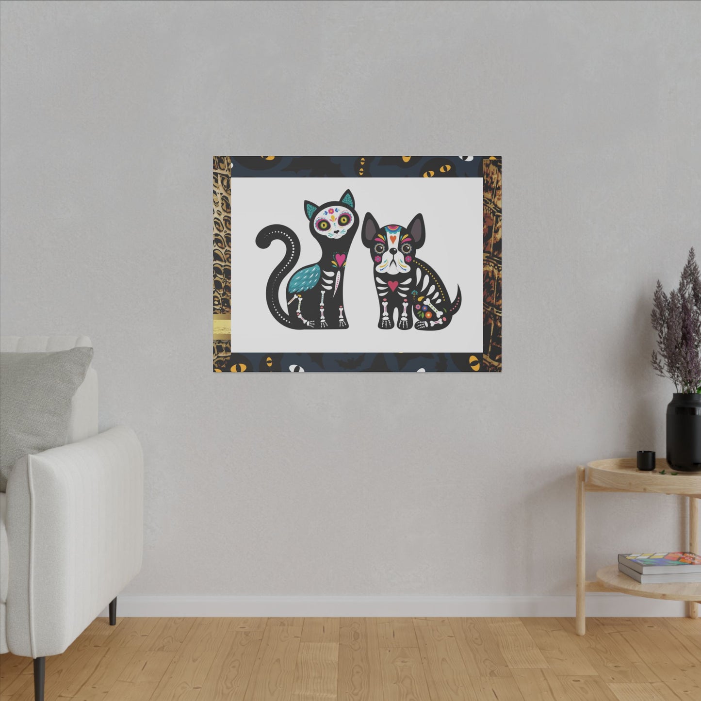 Day of the Dead Pet Canvas Art - Colorful Cat and Dog Wall Decor