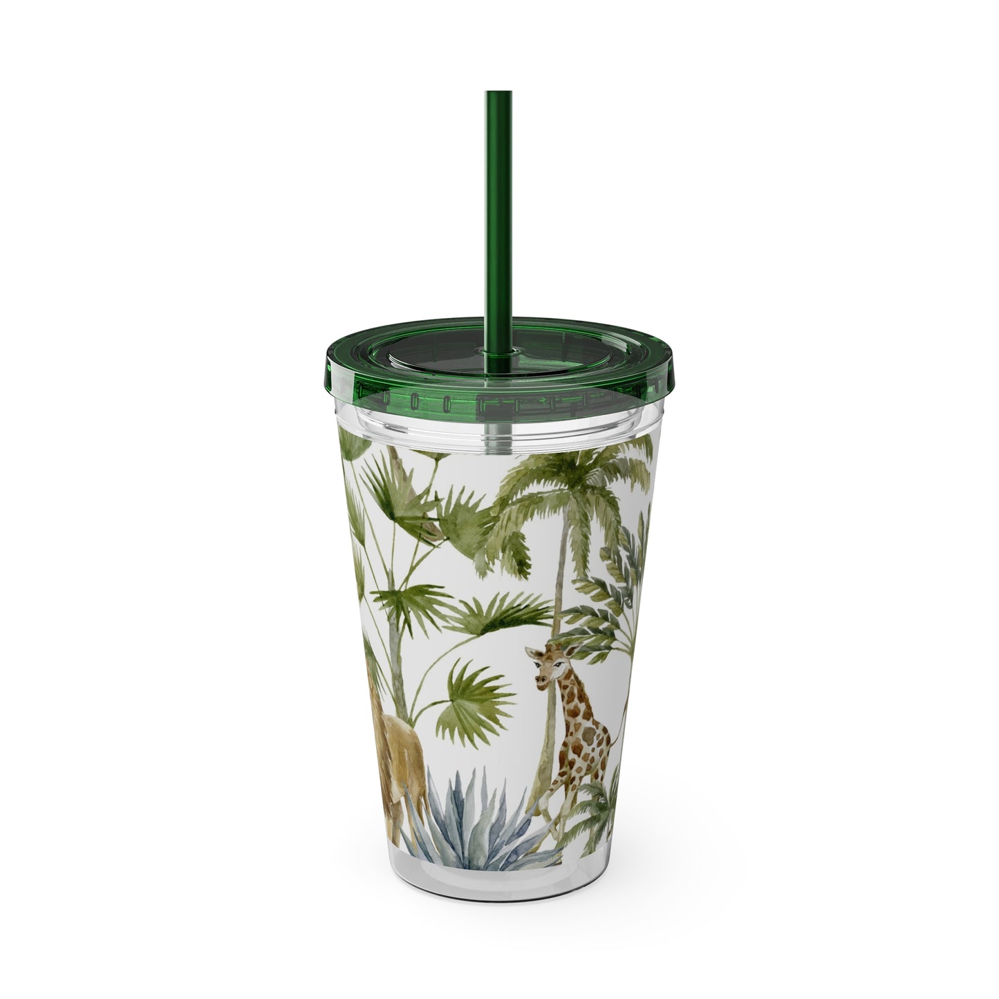 Sunsplash Jungle Tumbler with Straw - 16oz Tropical Wildlife Drinkware