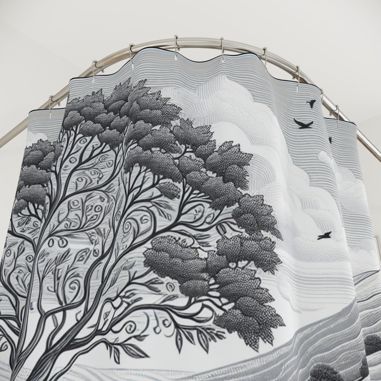Nature-Inspired Shower Curtain with Scenic Landscape Design