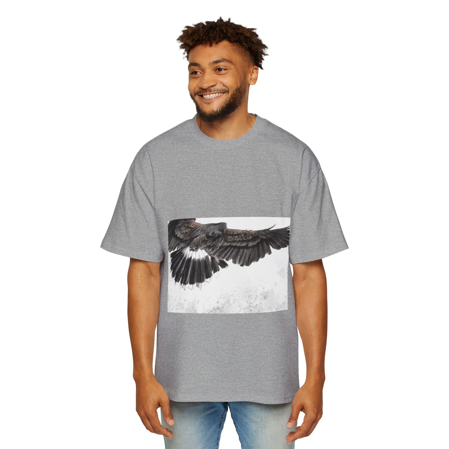 Men's Heavy Oversized Tee - Bold Eagle and Skull Print