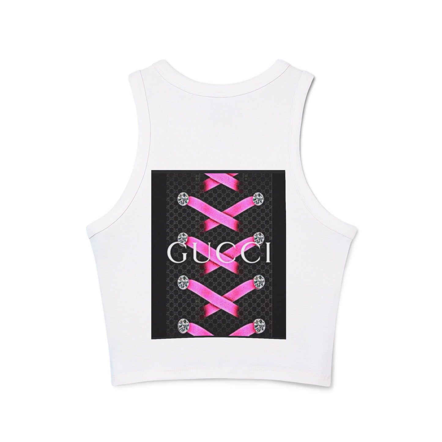 Stylish Women's Micro Rib Racer Tank Top with Pink Laces Design