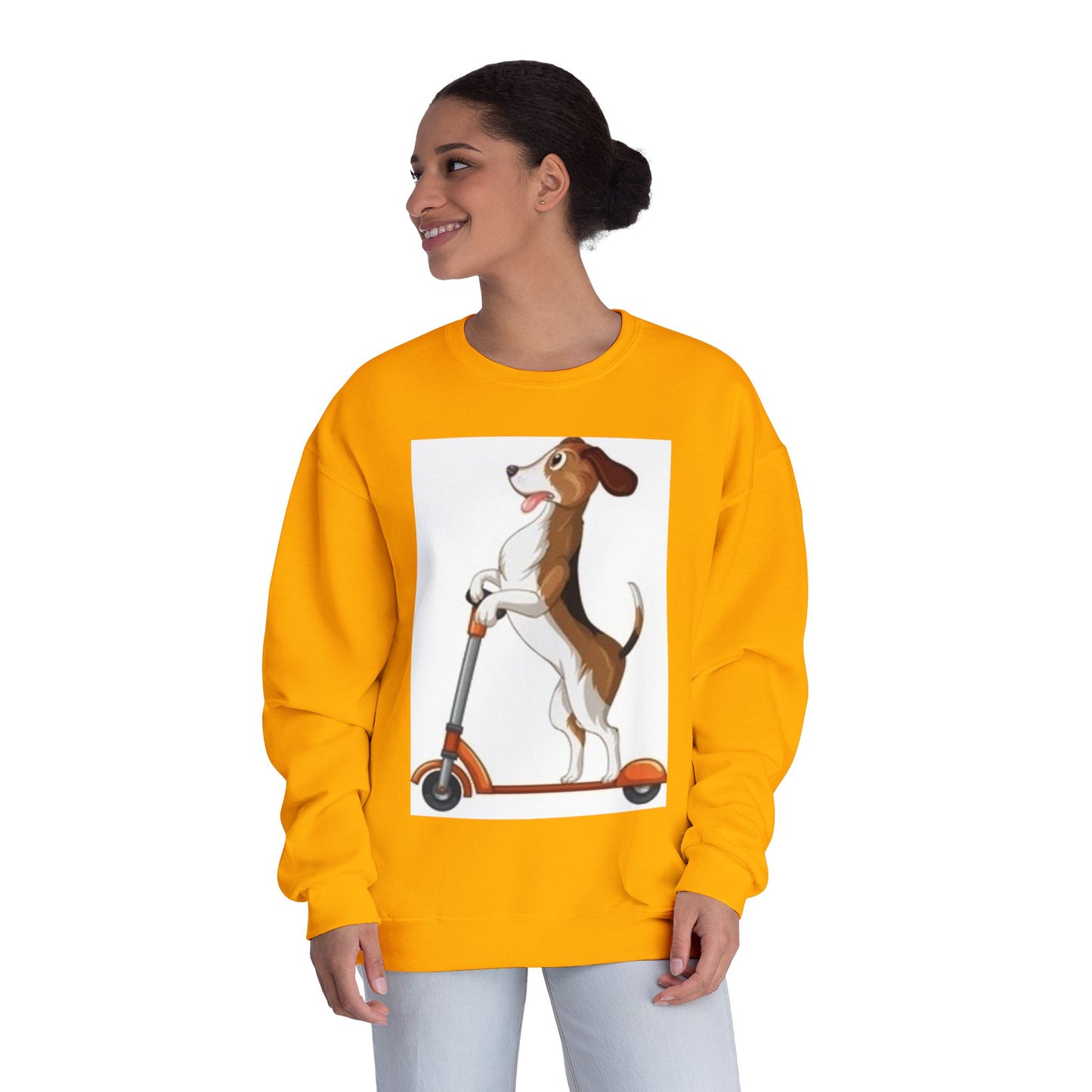 Dog Lover Crewneck Sweatshirt - Fun Beagle on Scooter Design