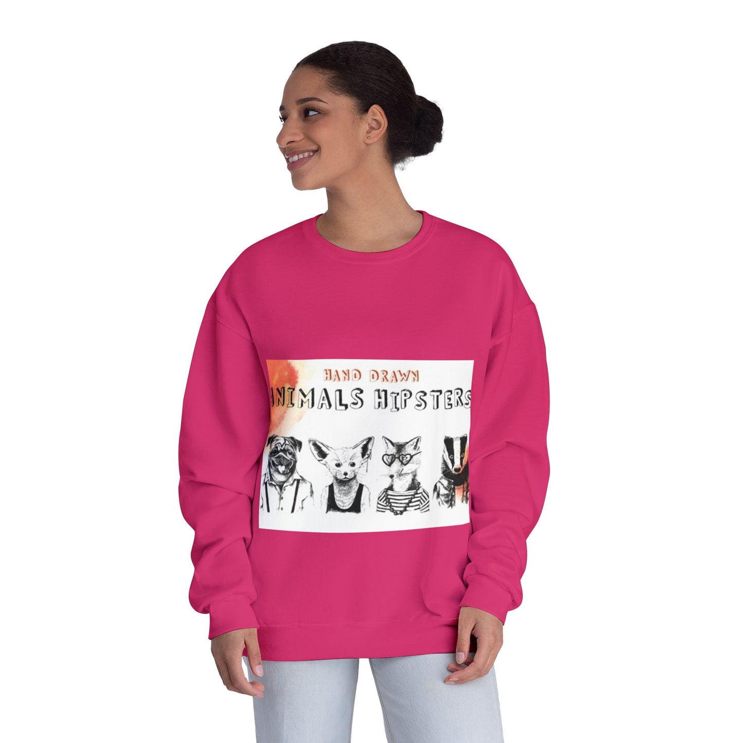 Hand Drawn Animals Hipsters Unisex Crewneck Sweatshirt