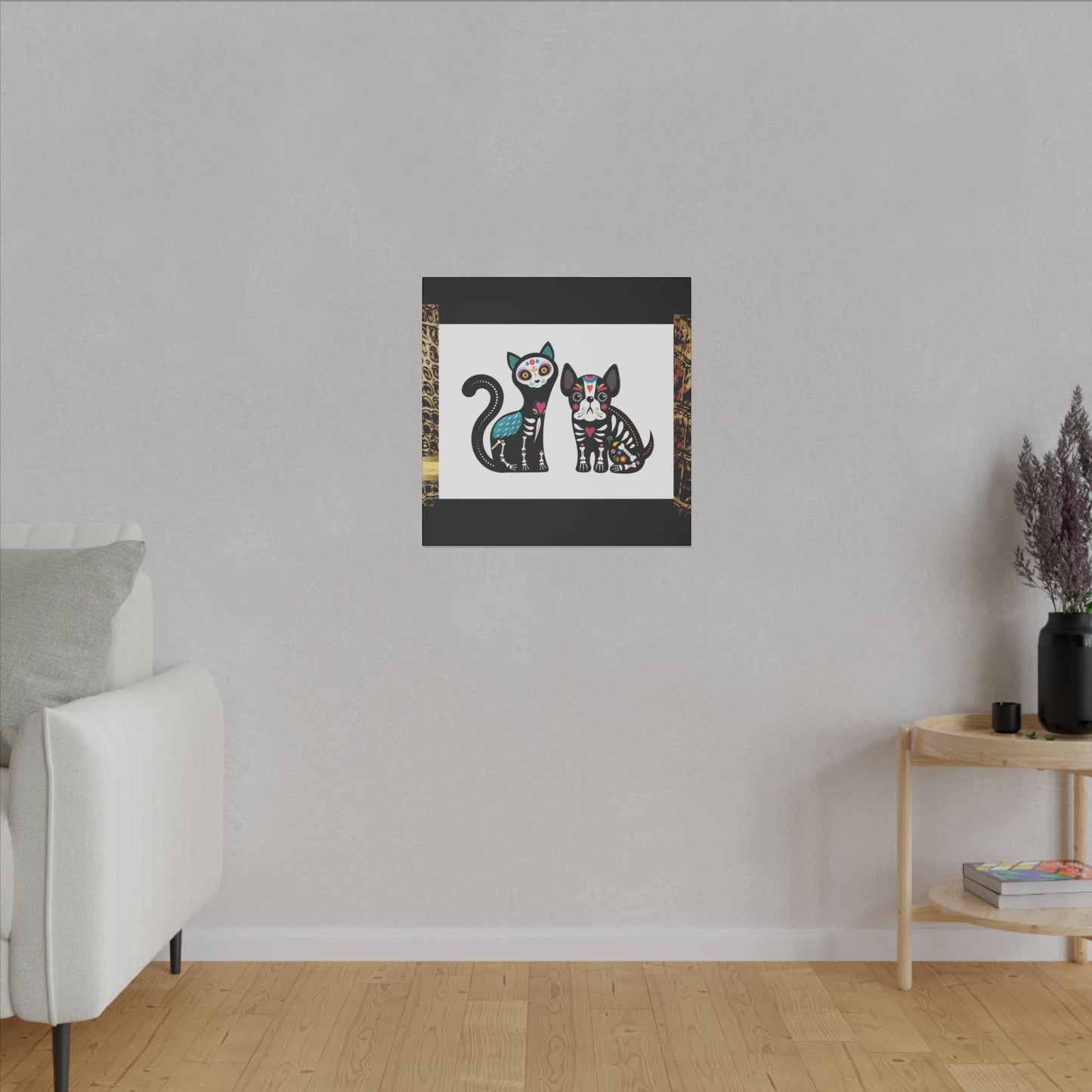 Day of the Dead Pet Canvas Art - Colorful Cat and Dog Wall Decor
