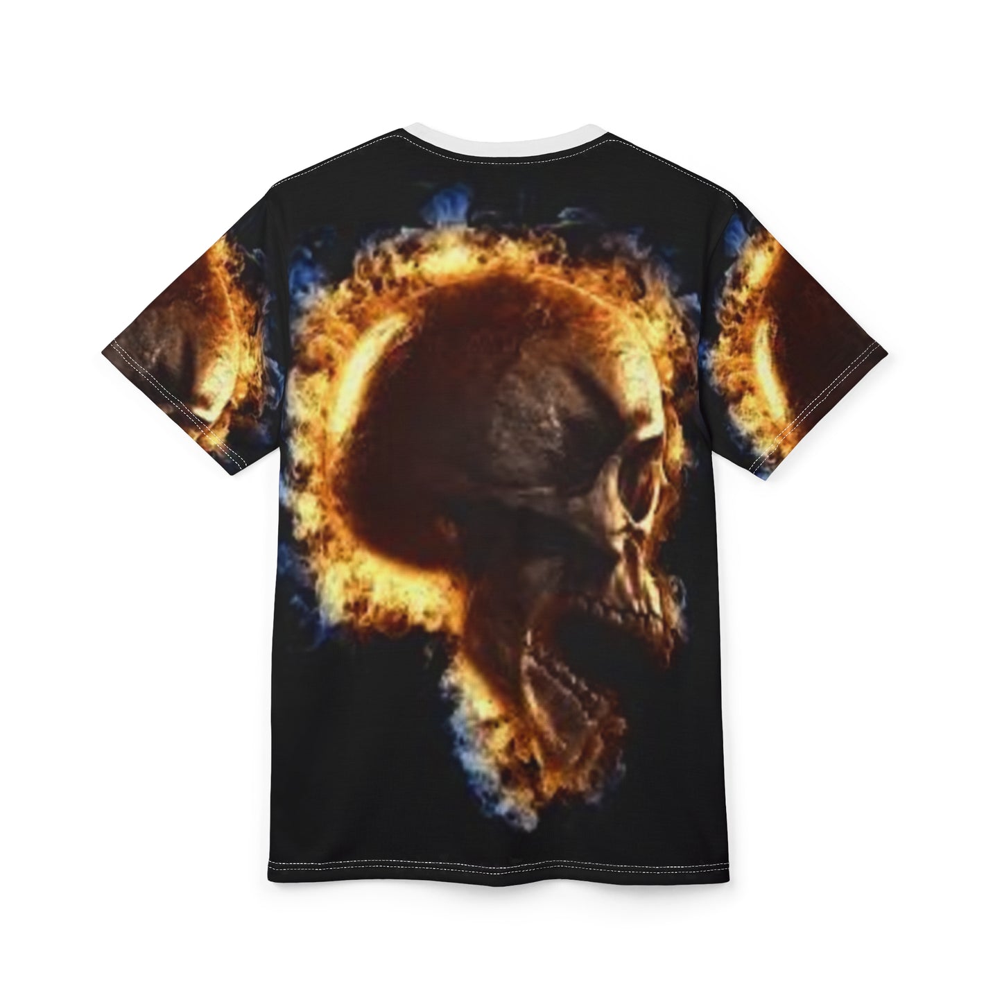Flaming Skull Unisex Cut & Sew Tee - Edgy Graphic T-Shirt for Bold Fashion Statements