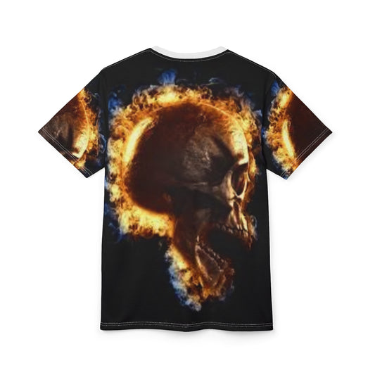 Flaming Skull Unisex Cut & Sew Tee - Edgy Graphic T-Shirt for Bold Fashion Statements