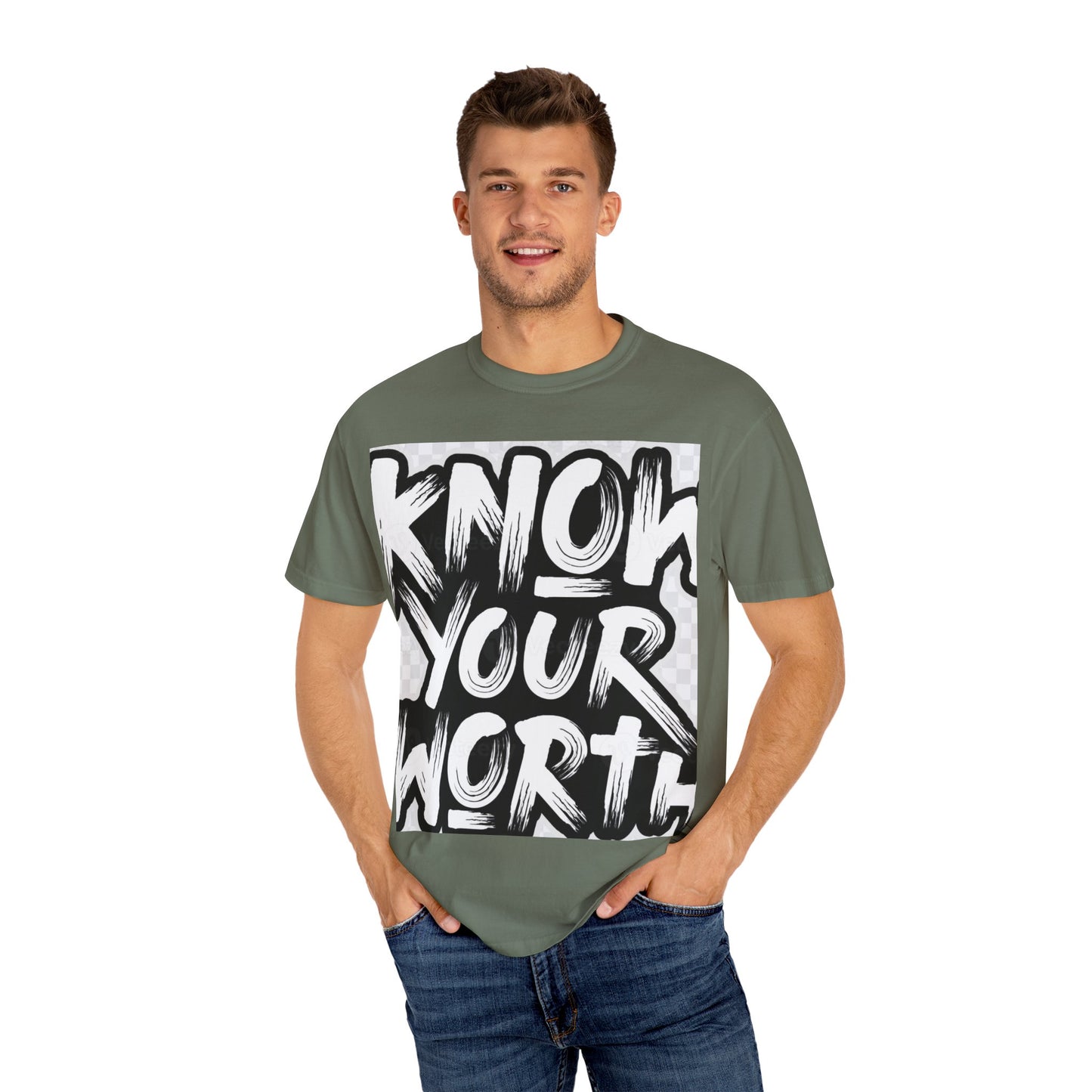 Know Your Worth Unisex Garment-Dyed T-Shirt