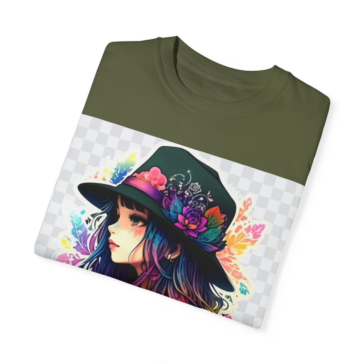 Vibrant Bohemian T-Shirt with Colorful Tattooed Girl Design