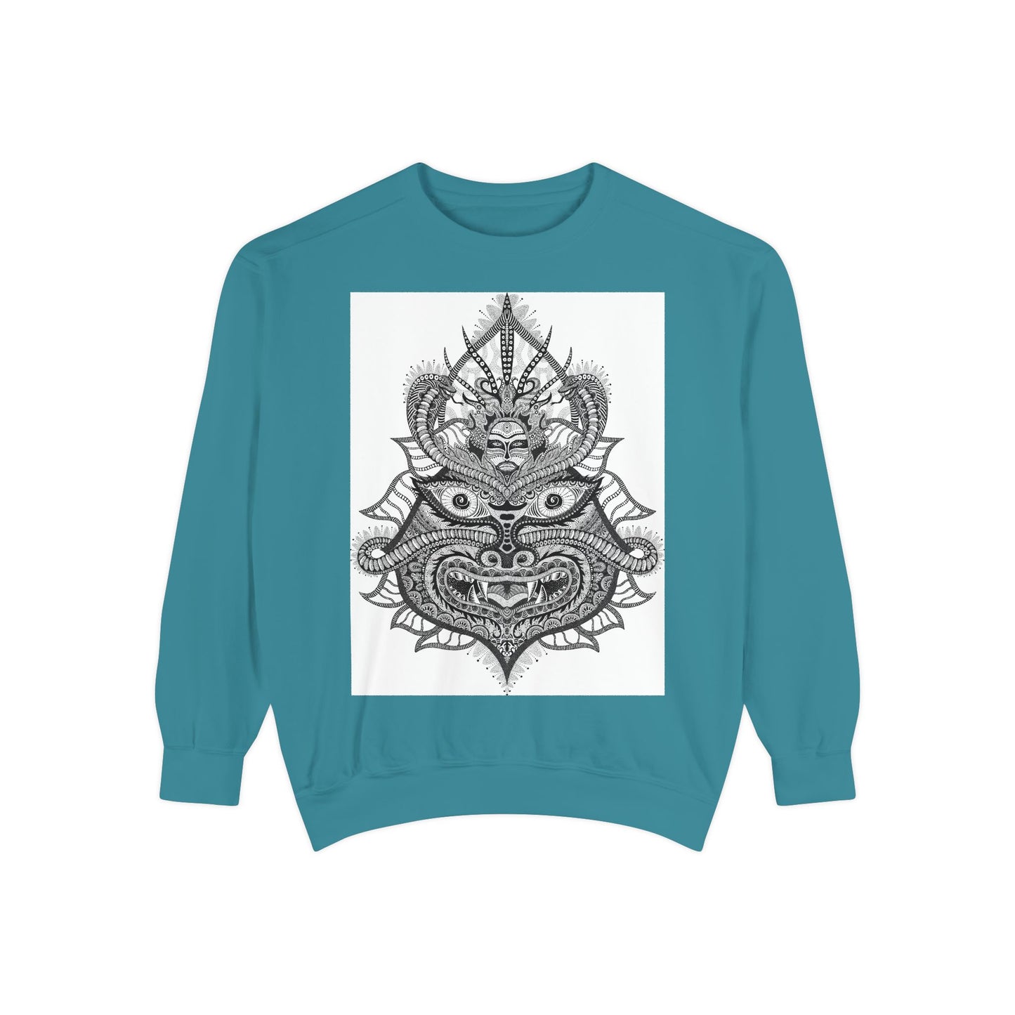 Unique Unisex Garment-Dyed Sweatshirt with Intricate Graphic Design