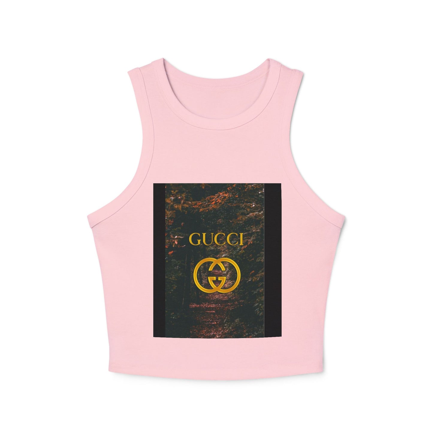 Trendy Women's Micro Rib Racer Tank Top with GUCCI Graphic - Casual Chic Style for Everyday Wear