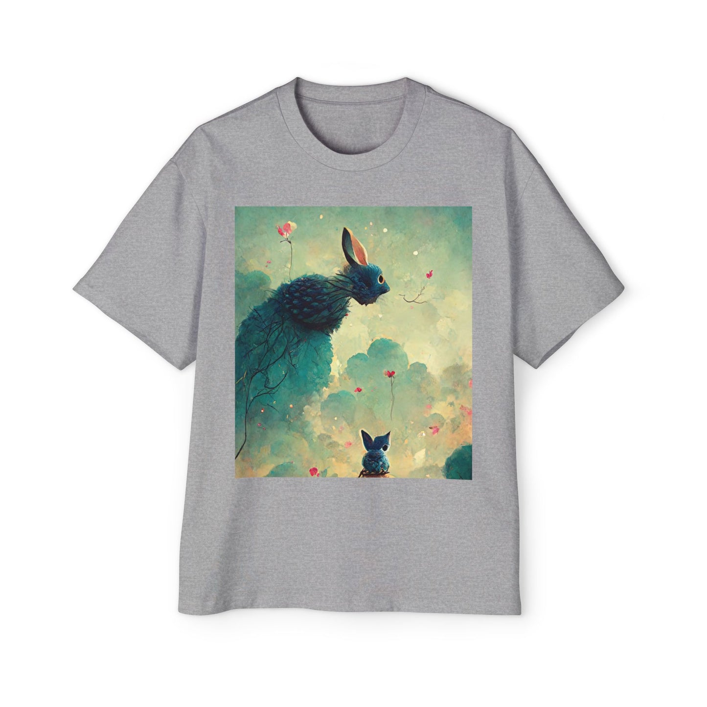 Whimsical Rabbit Oversized Tee for Men - Fantasy Art Shirt