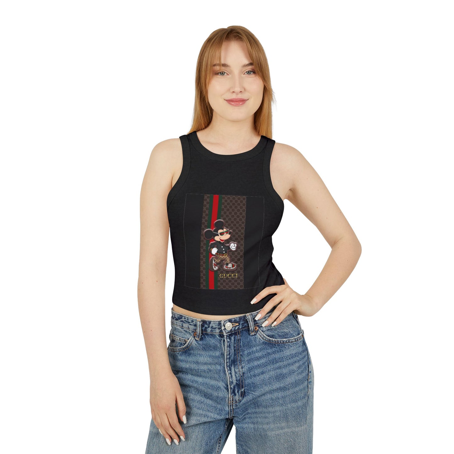 Trendy Women’s Micro Rib Racer Tank Top with Stylish Mickey Design