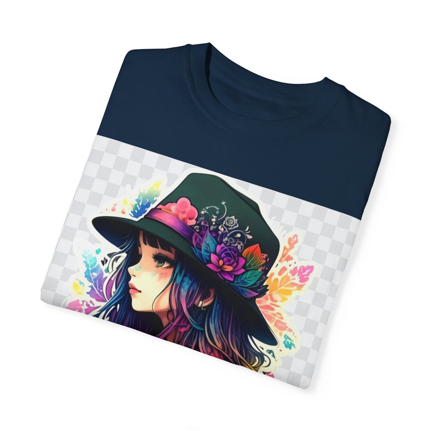 Vibrant Bohemian T-Shirt with Colorful Tattooed Girl Design