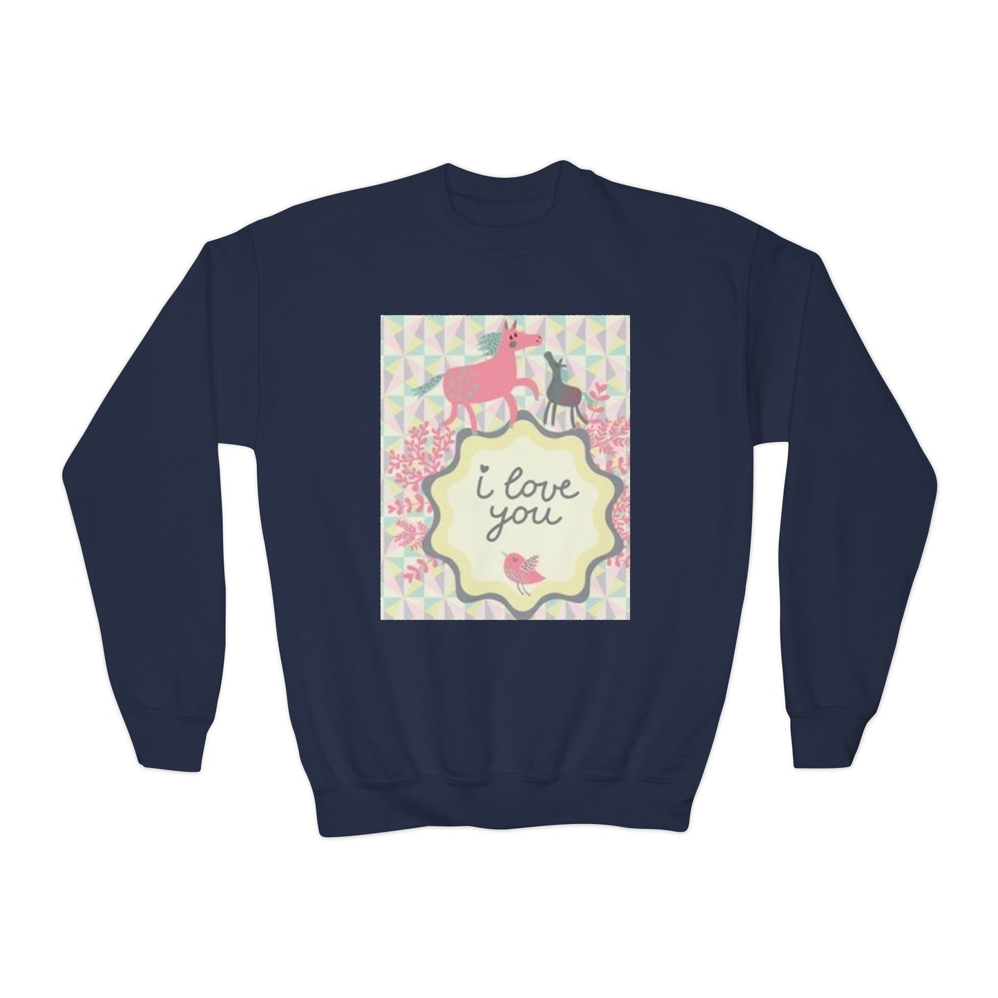 Youth Crewneck Sweatshirt with "I Love You" Unicorn Design