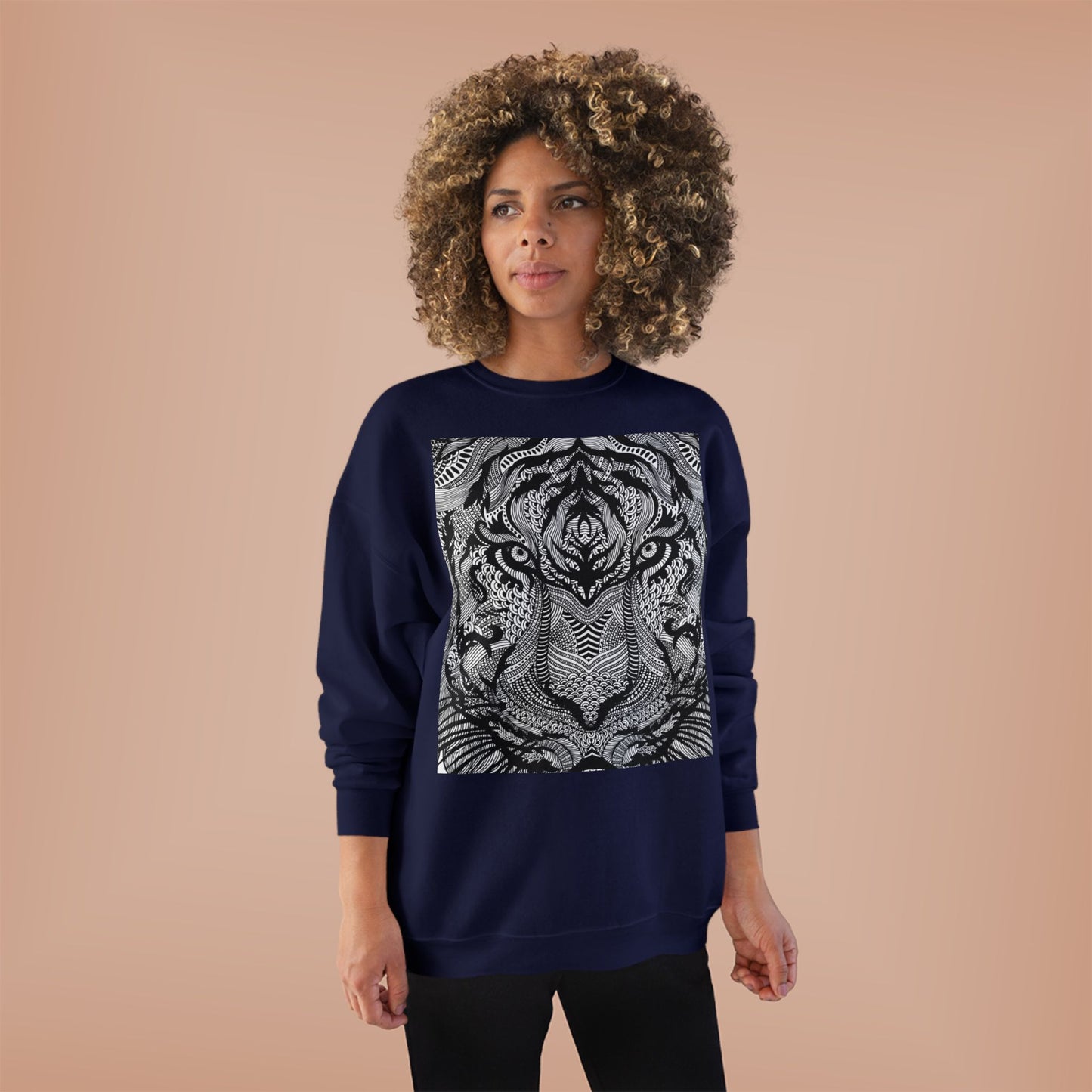 Unisex EcoSmart Tiger Graphic Crewneck Sweatshirt - Bold Black & White Design