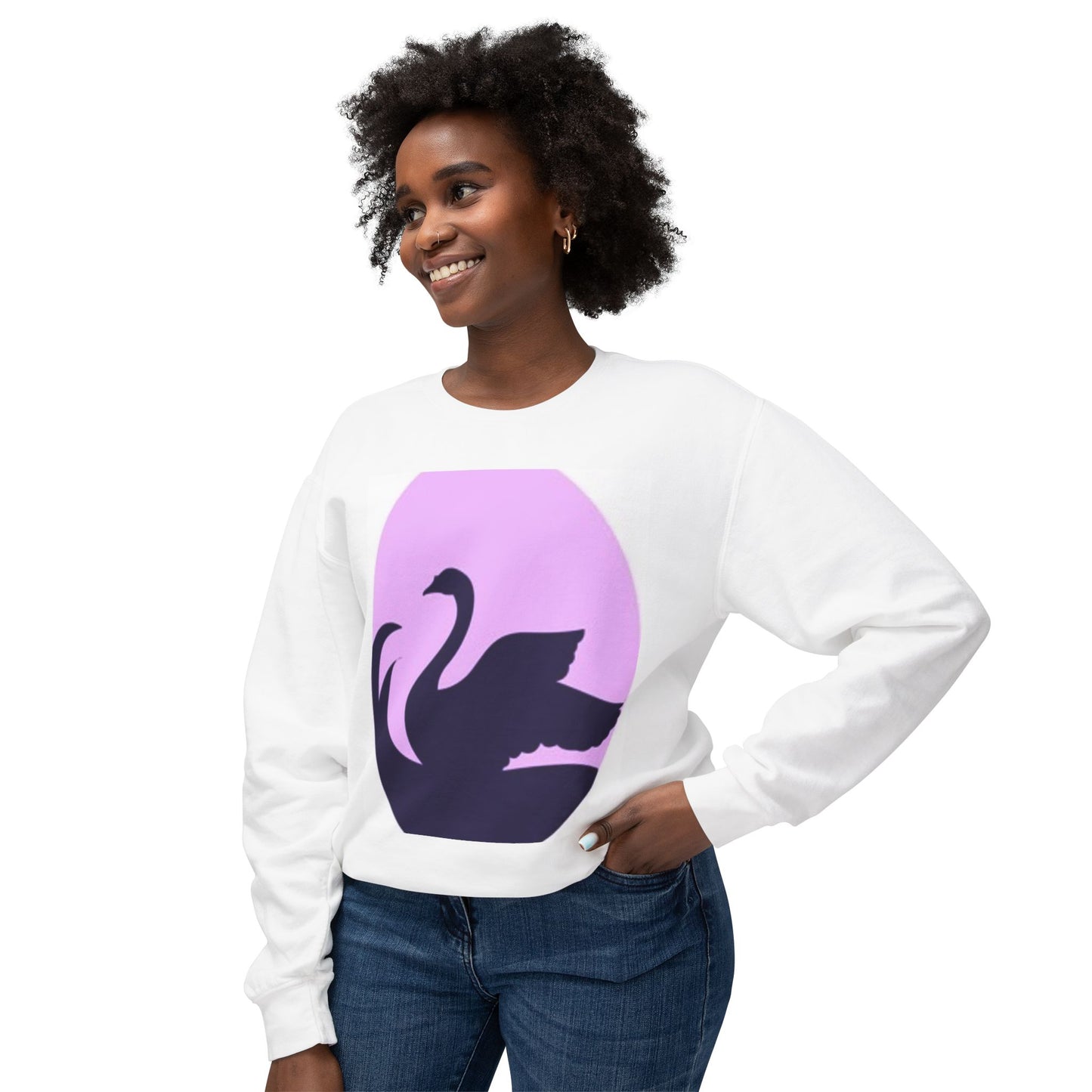 Swan Silhouette Lightweight Crewneck Sweatshirt - Cozy Unisex Fashion
