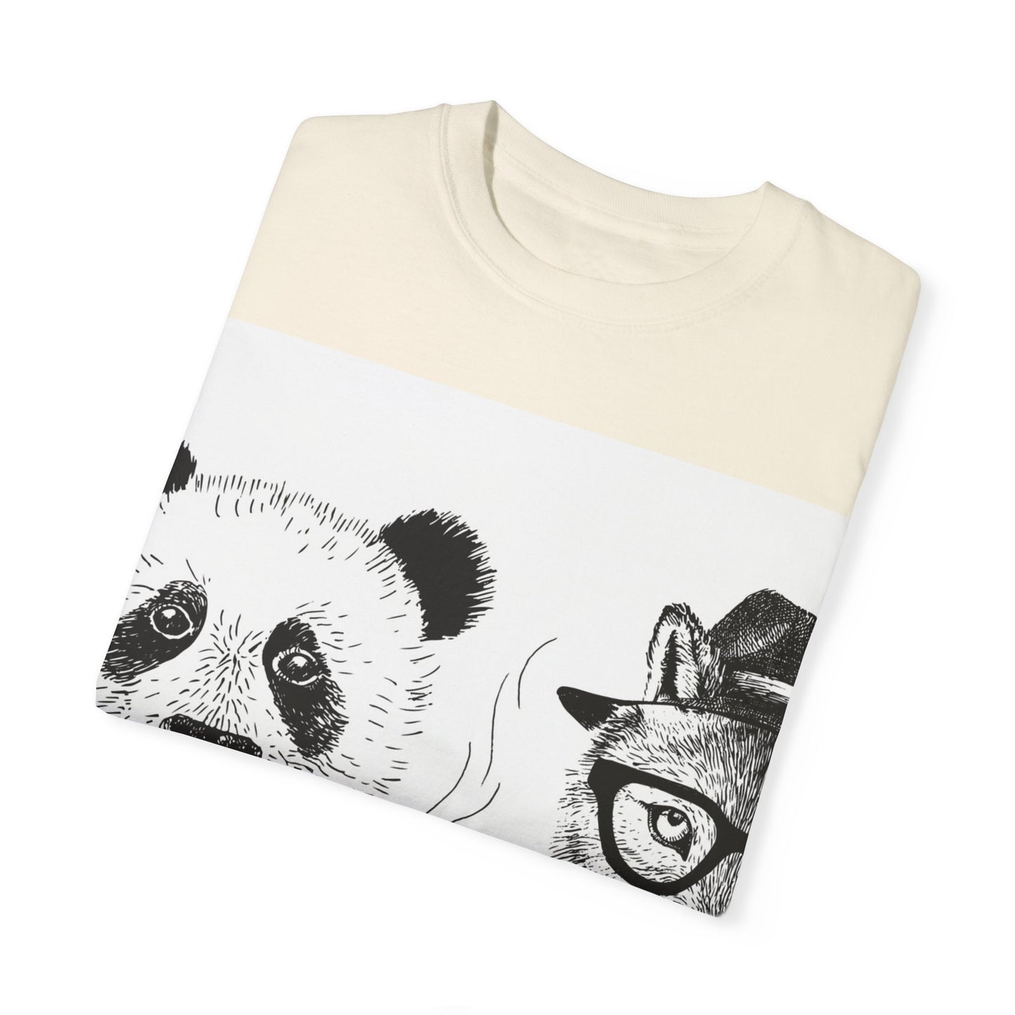 Whimsical Animal Friends T-Shirt - Stylish Panda & Wolf Design