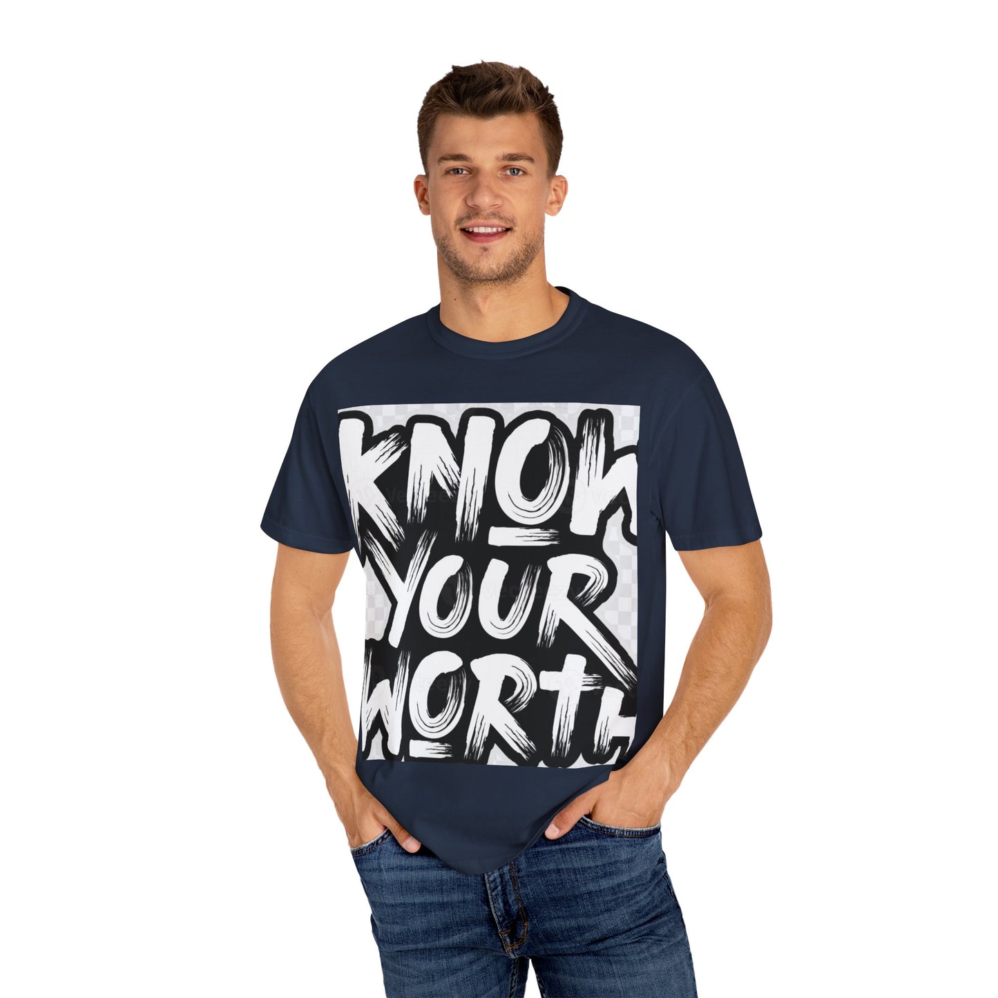 Know Your Worth Unisex Garment-Dyed T-Shirt