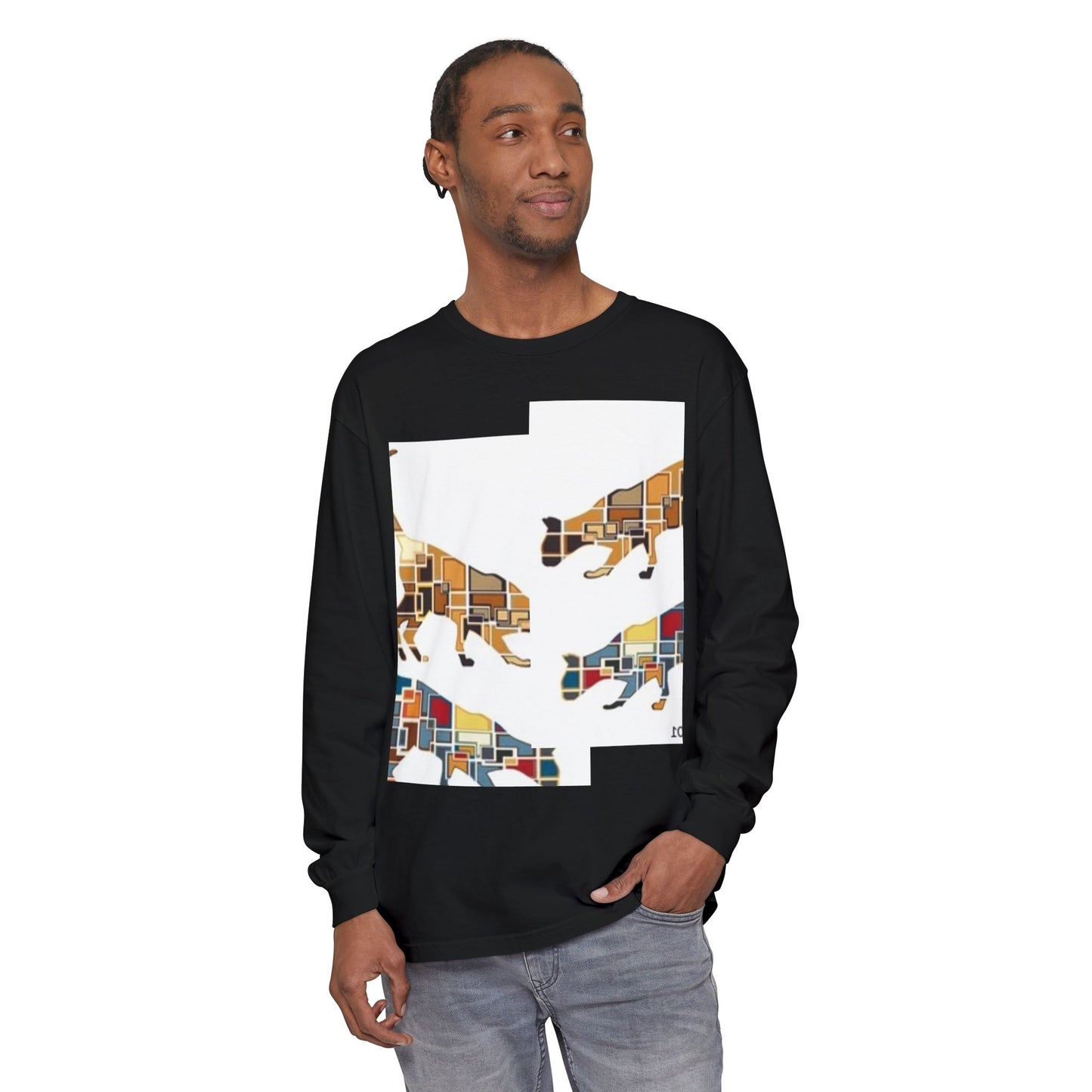 Artful Cat Silhouette Long Sleeve T-Shirt - Perfect for Animal Lovers