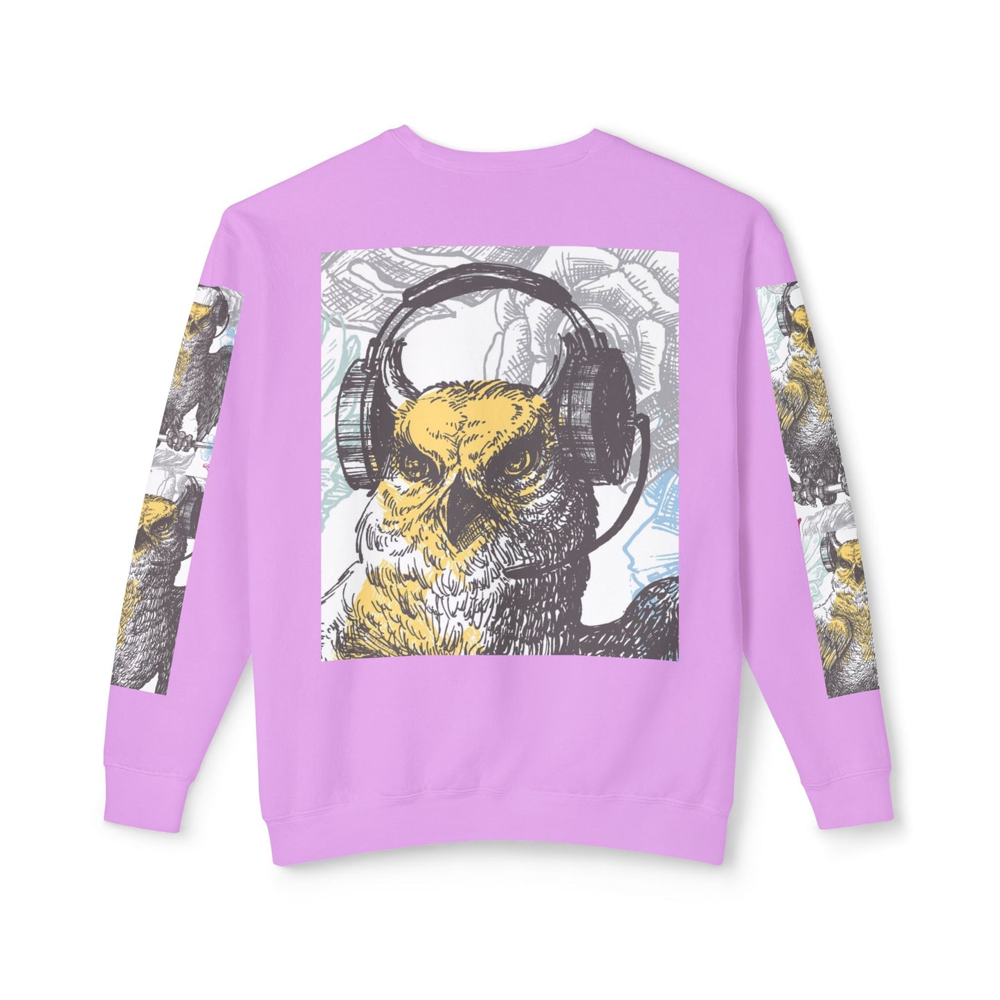 Music Lover's Owl Graphic Crewneck Sweatshirt - Unisex Lightweight Design