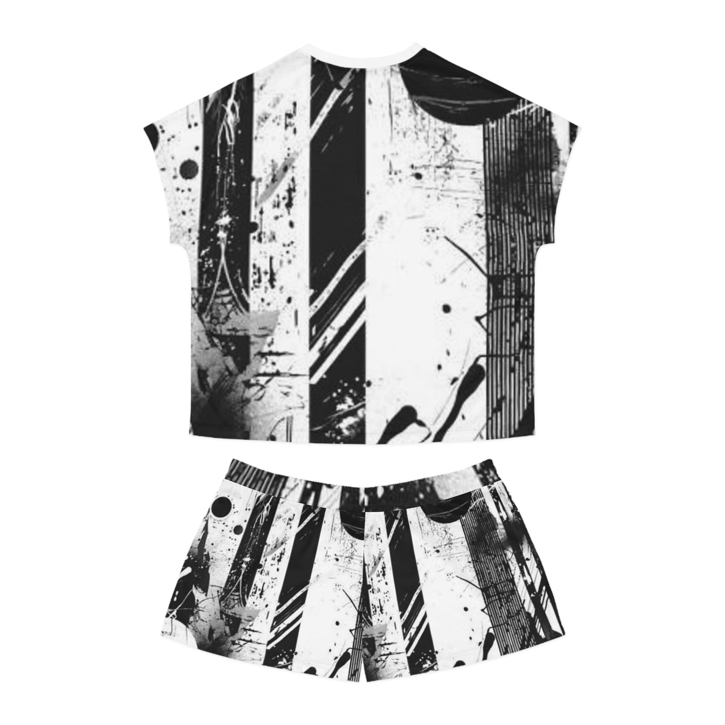 Stylish Women's Short Pajama Set - Abstract Black & White Design for Cozy Nights