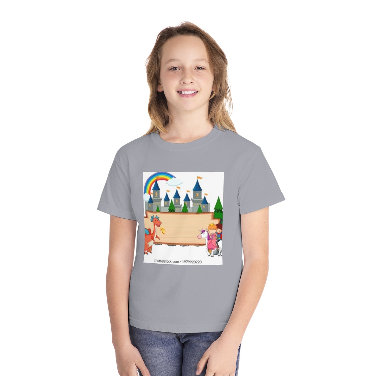 Youth Fantasy Castle Tee - Colorful Dragon & Rainbow Design