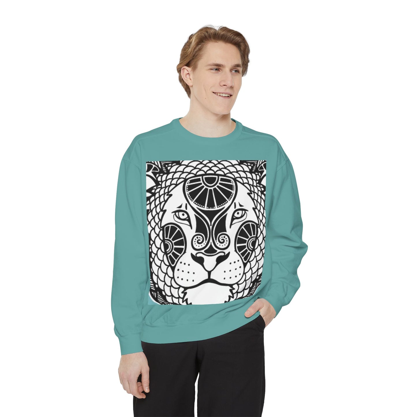 Bohemian Lion Unisex Garment-Dyed Sweatshirt - Cozy & Stylish Animal Graphic Tee for Nature Lovers