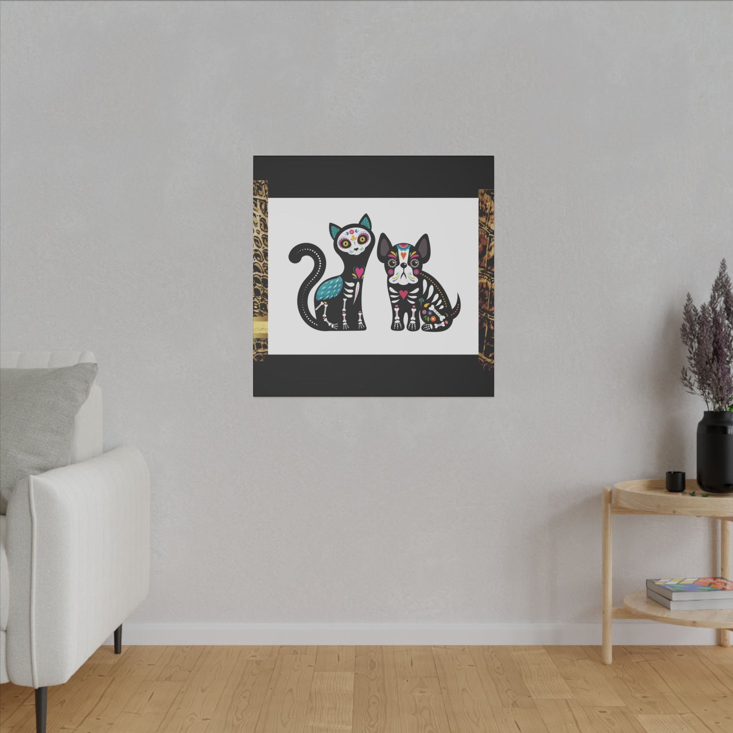 Day of the Dead Pet Canvas Art - Colorful Cat and Dog Wall Decor