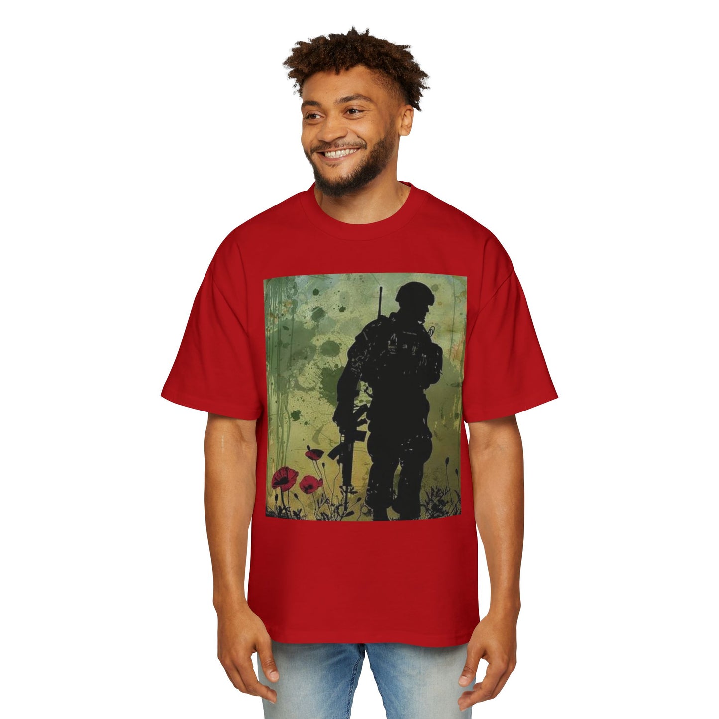 Soldier Silhouette Oversized Tee - Men's Heavy T-Shirt for Veterans and Military Enthusiasts