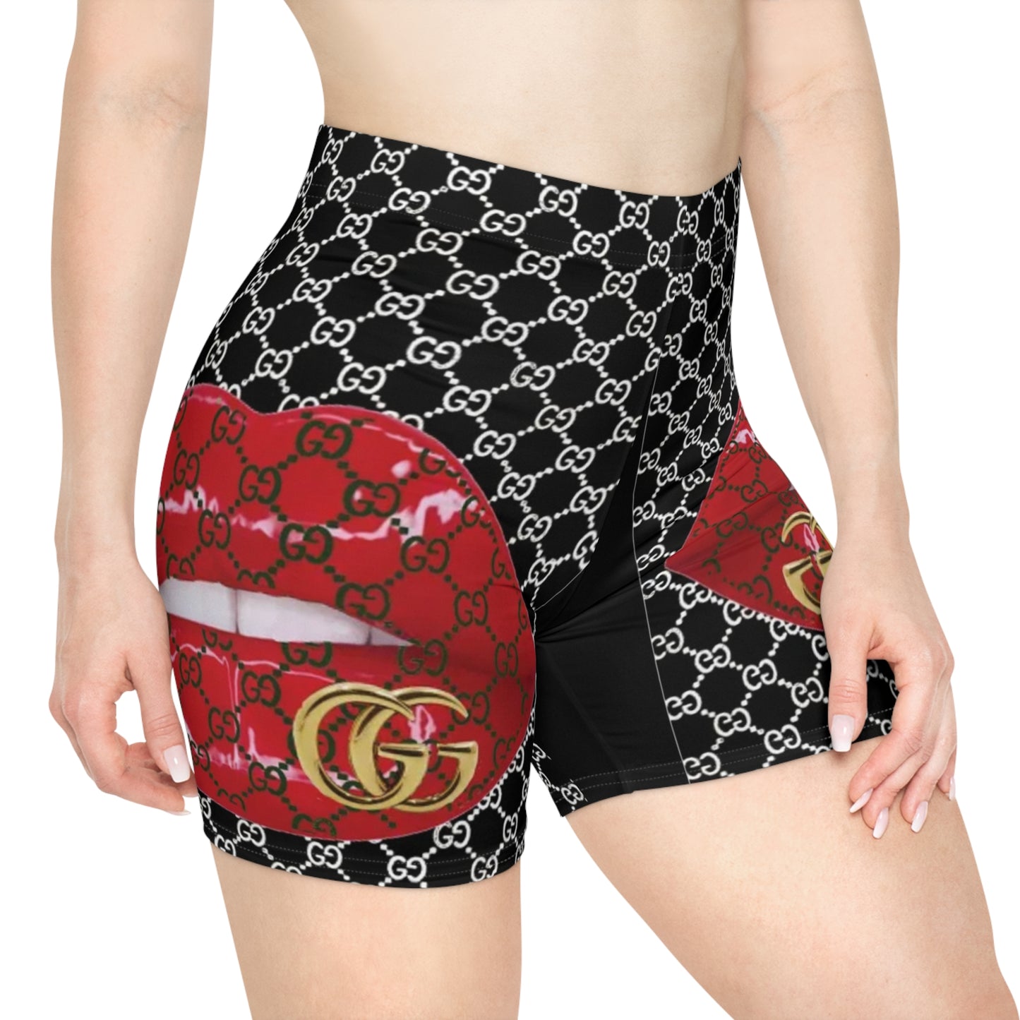 Stylish Women's Biker Shorts with Bold Lip Design | Fashionable Activewear