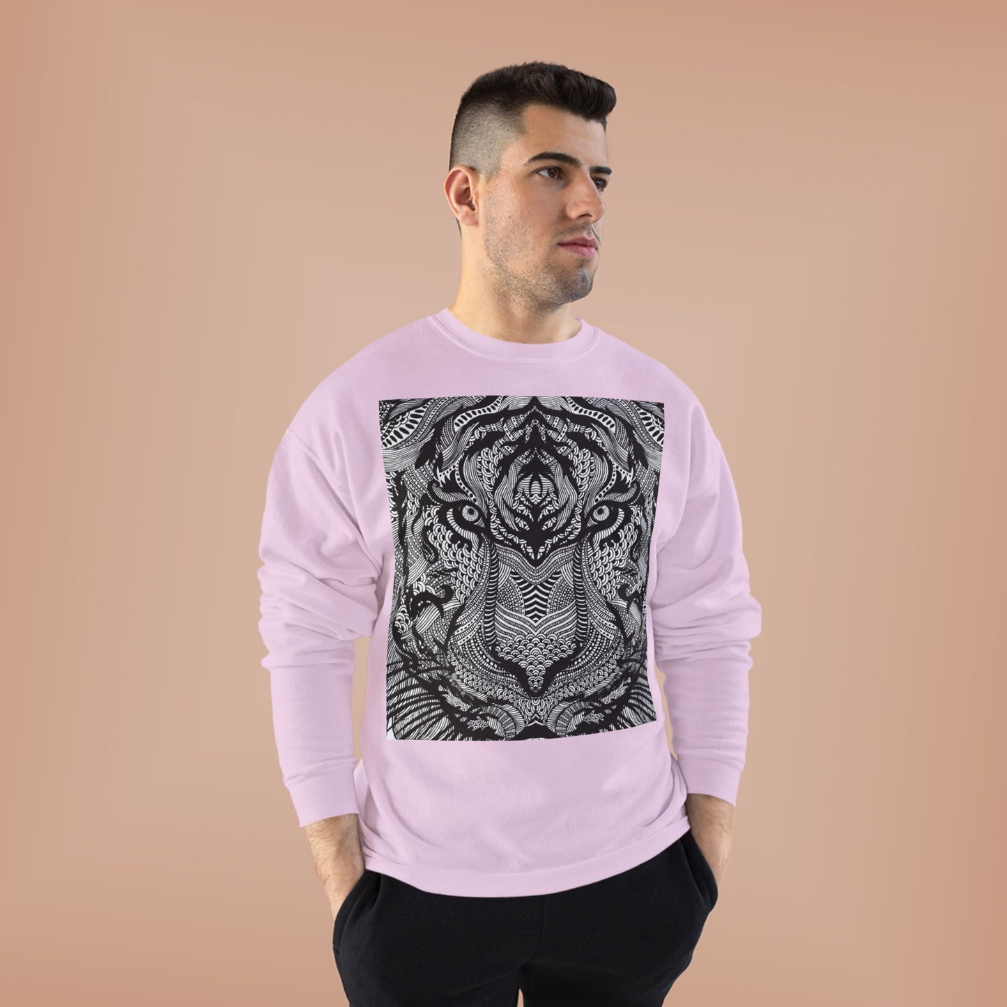 Unisex EcoSmart Tiger Graphic Crewneck Sweatshirt - Bold Black & White Design
