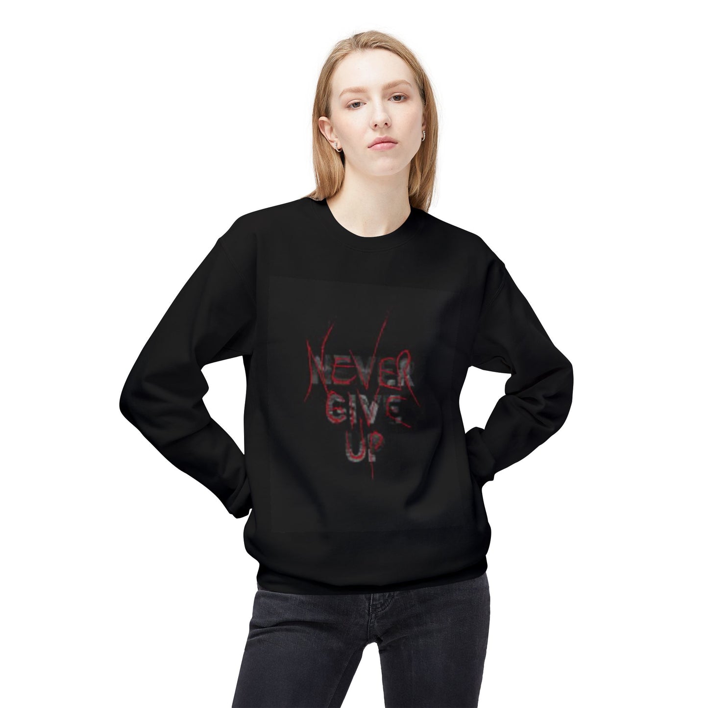 Motivational 'Never Give Up' Crewneck Sweatshirt - Unisex Midweight Fleece