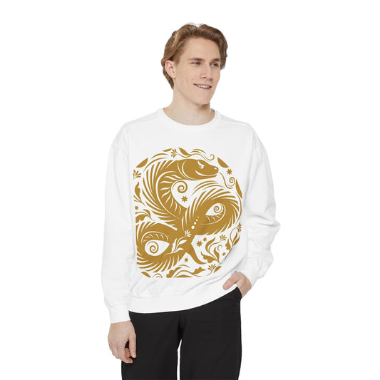 Cultural Vibe Unisex Garment-Dyed Sweatshirt - Tribal Mask & Animal Design