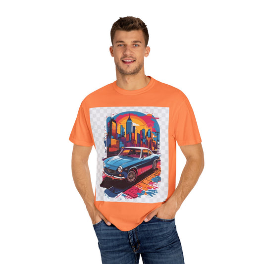 Retro Car Graphic Unisex T-Shirt - Colorful Cityscape Design