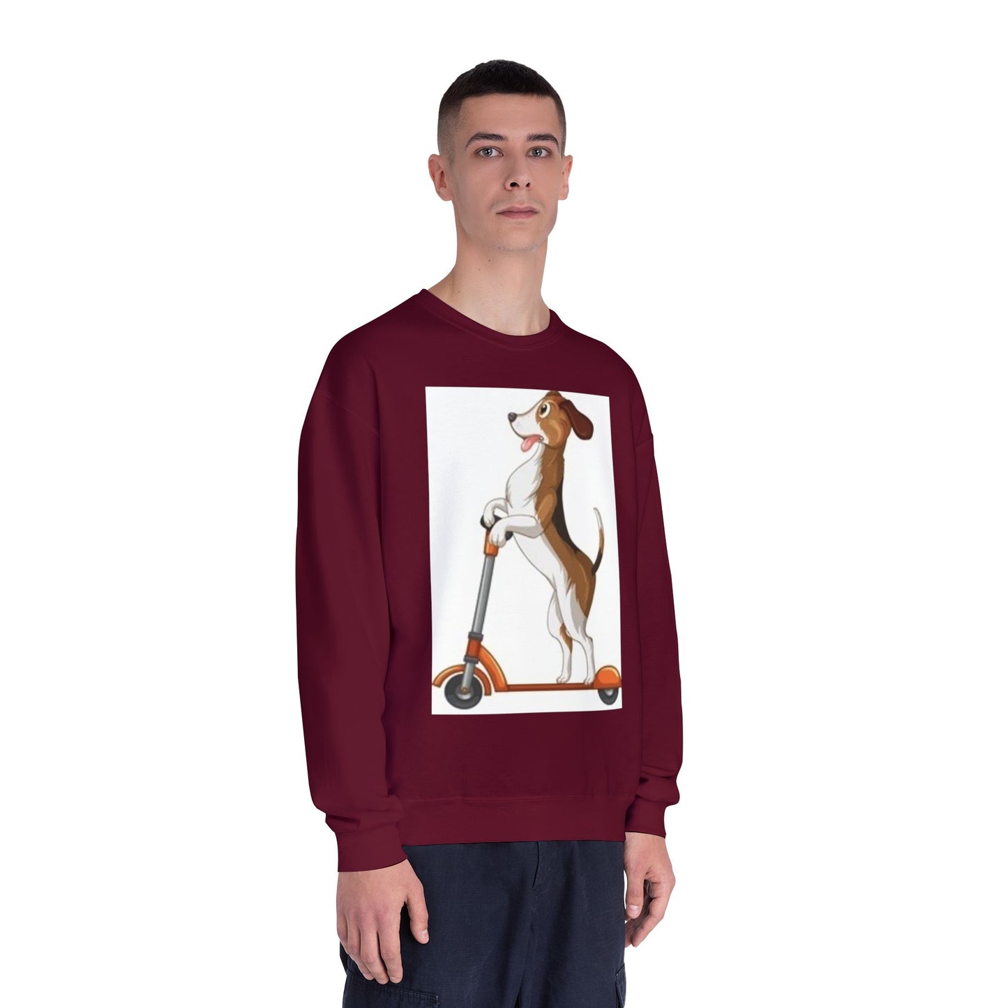 Dog Lover Crewneck Sweatshirt - Fun Beagle on Scooter Design