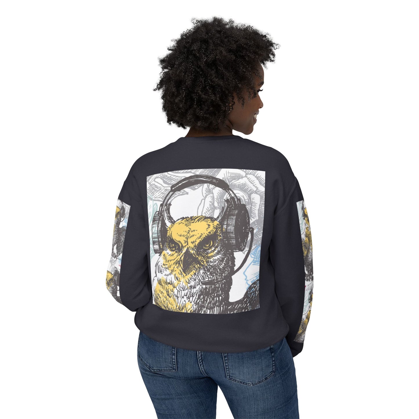 Music Lover's Owl Graphic Crewneck Sweatshirt - Unisex Lightweight Design