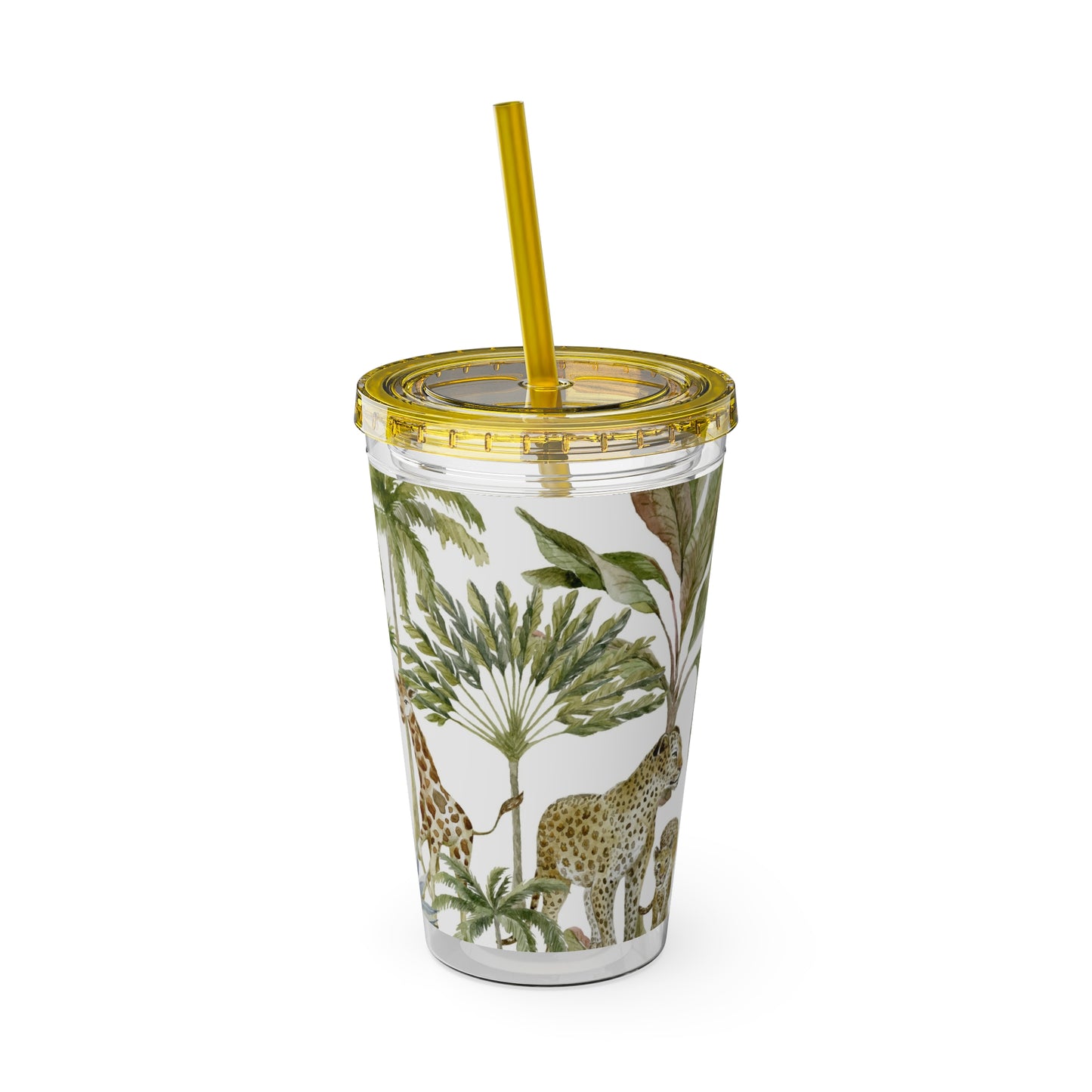 Sunsplash Jungle Tumbler with Straw - 16oz Tropical Wildlife Drinkware