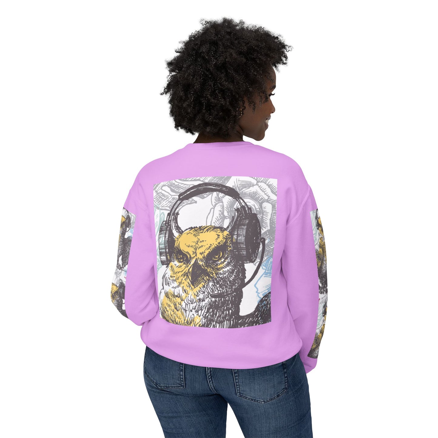Music Lover's Owl Graphic Crewneck Sweatshirt - Unisex Lightweight Design