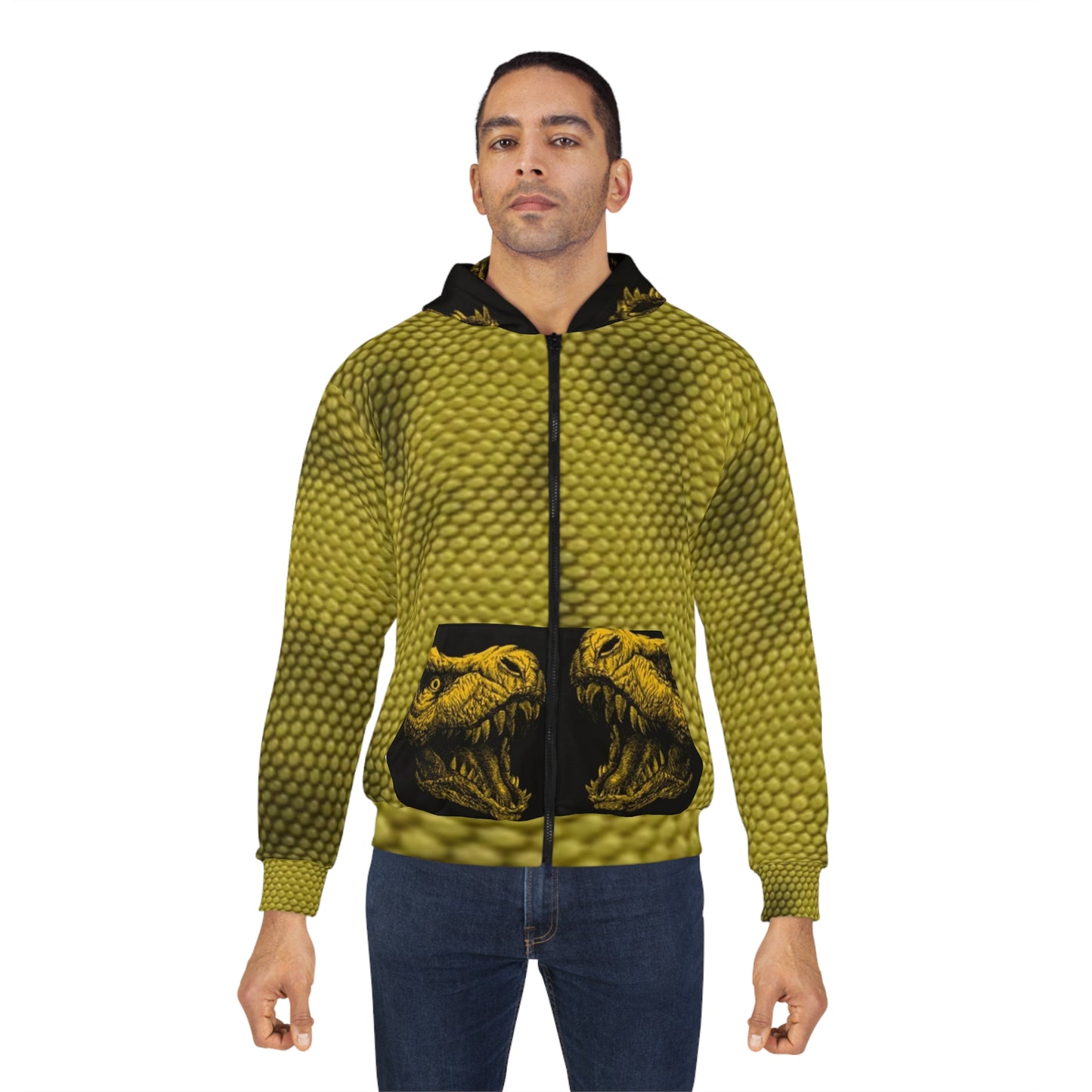 Dinosaur Textured Unisex Zip Hoodie - Retro Style for Animal Lovers
