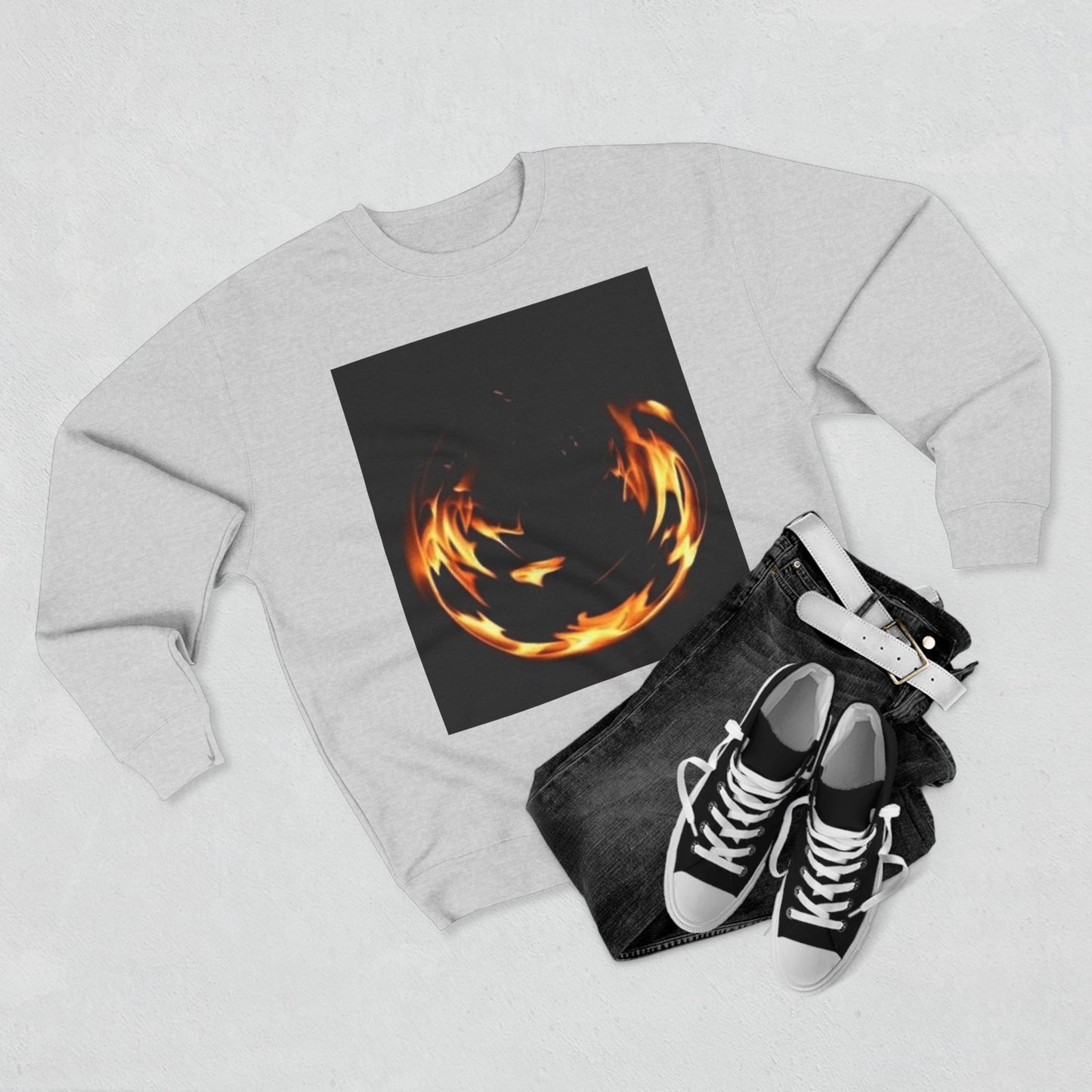 Unisex Crewneck Sweatshirt - Fire Vibes Graphic Sweatshirt for Cozy Nights