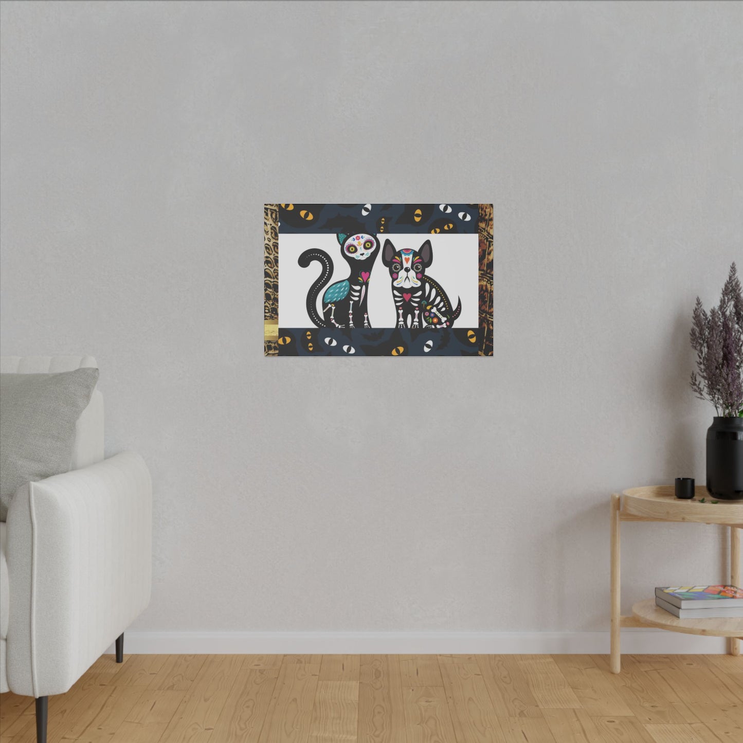Day of the Dead Pet Canvas Art - Colorful Cat and Dog Wall Decor