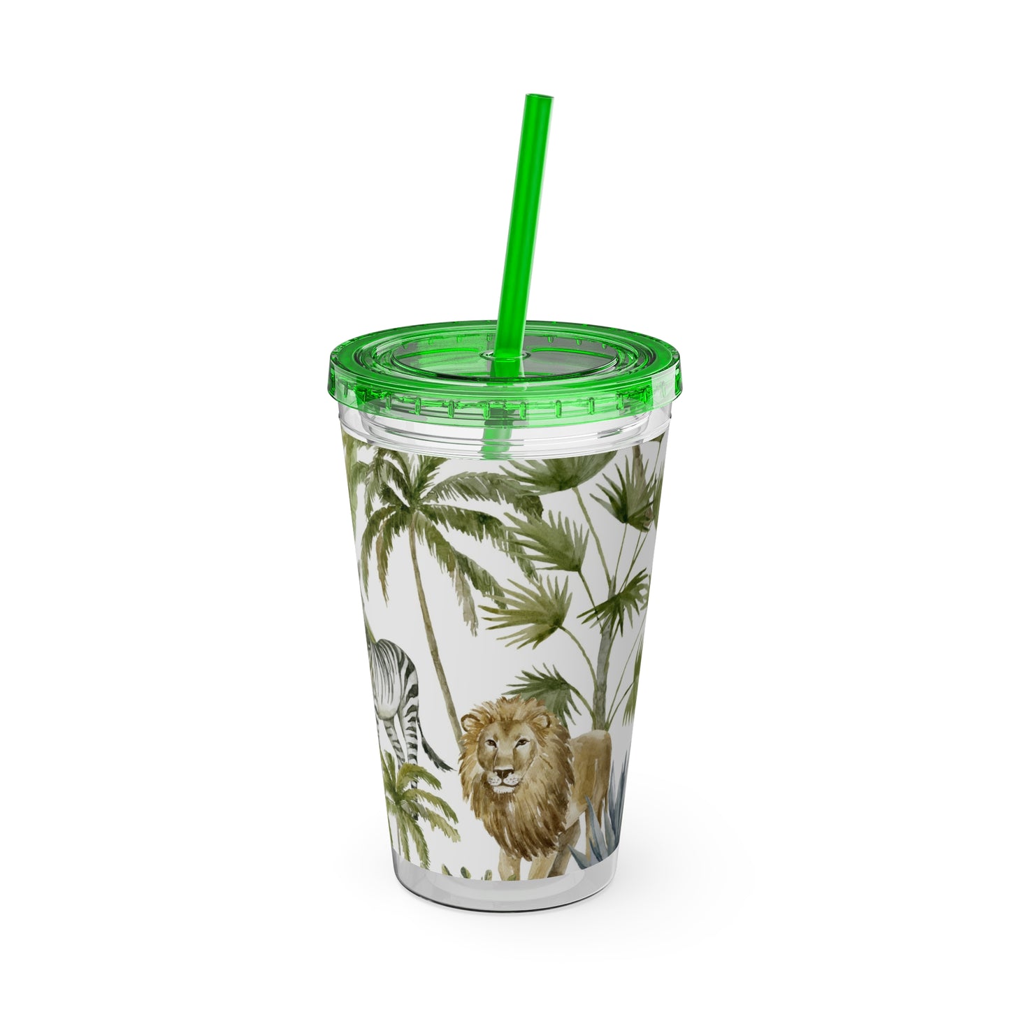Sunsplash Jungle Tumbler with Straw - 16oz Tropical Wildlife Drinkware