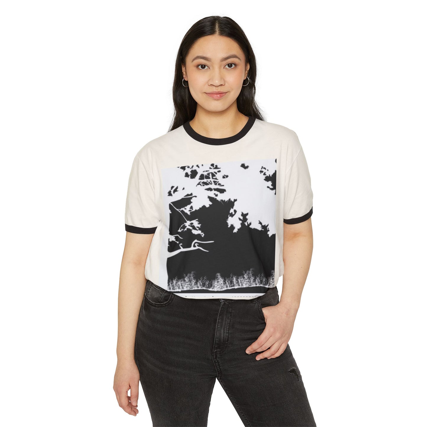 Nature-Inspired Unisex Cotton Ringer T-Shirt - Minimalist Landscape Design