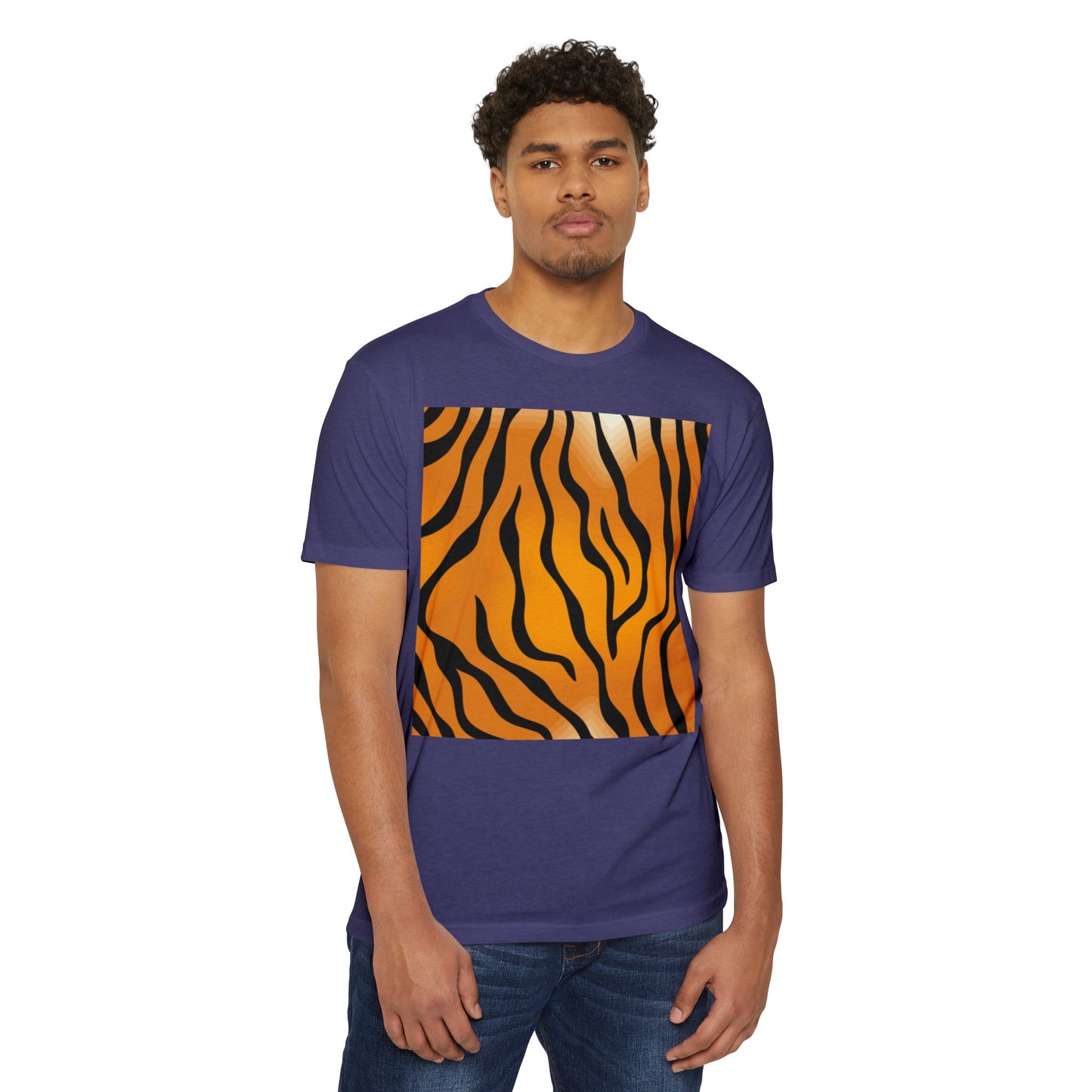 Unisex Tiger Stripe CVC Jersey T-Shirt - Bold Wild Pattern for Casual Wear