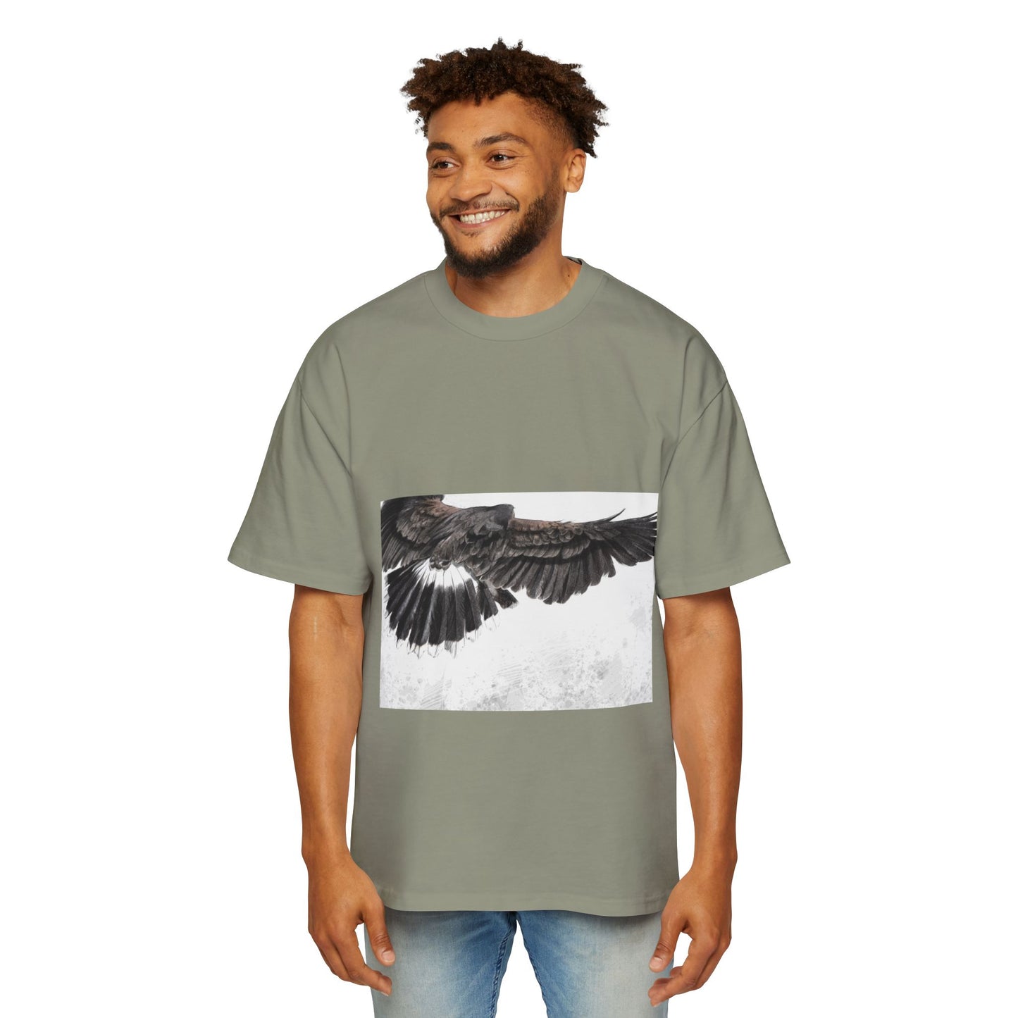 Men's Heavy Oversized Tee - Bold Eagle and Skull Print