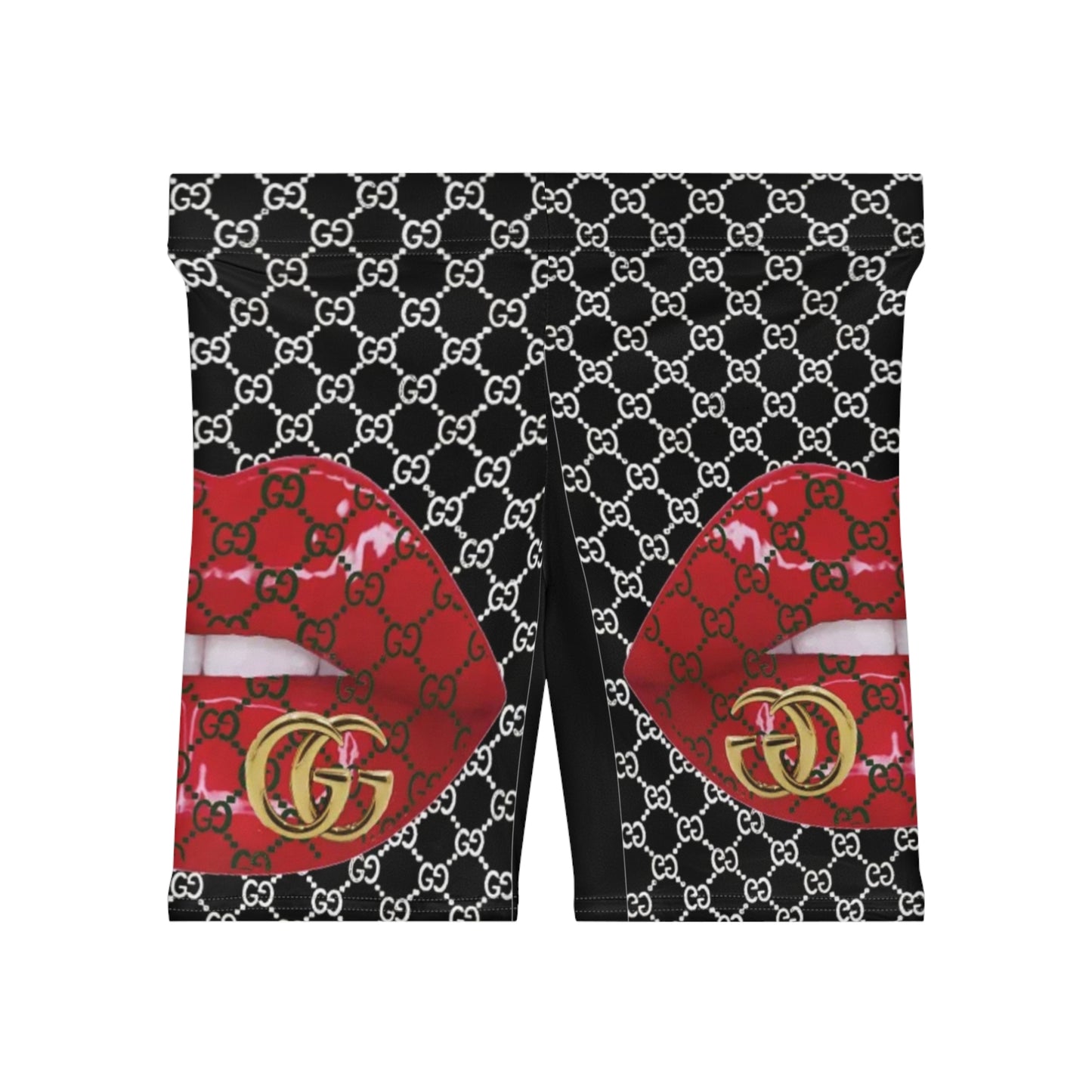 Stylish Women's Biker Shorts with Bold Lip Design | Fashionable Activewear