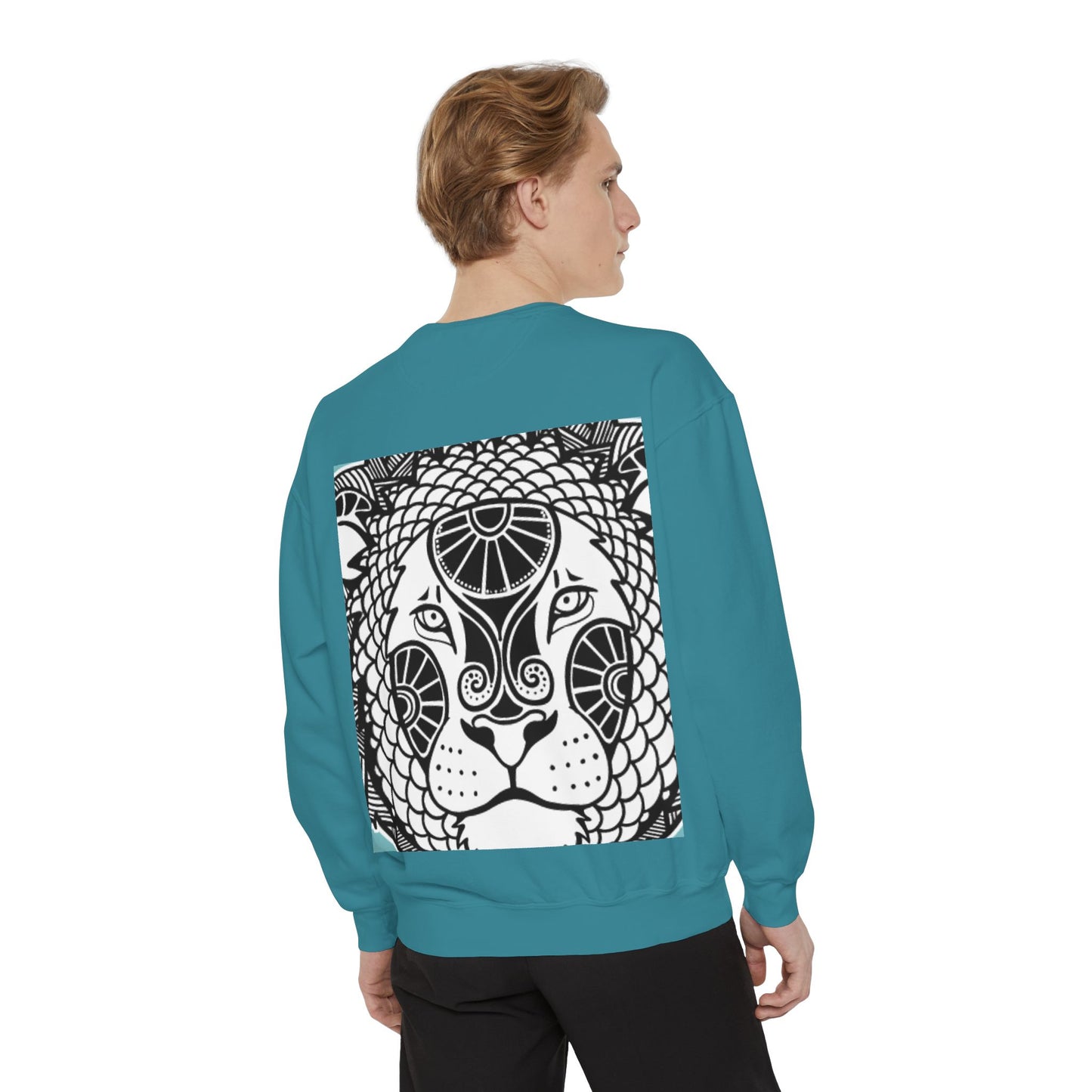 Bohemian Lion Unisex Garment-Dyed Sweatshirt - Cozy & Stylish Animal Graphic Tee for Nature Lovers