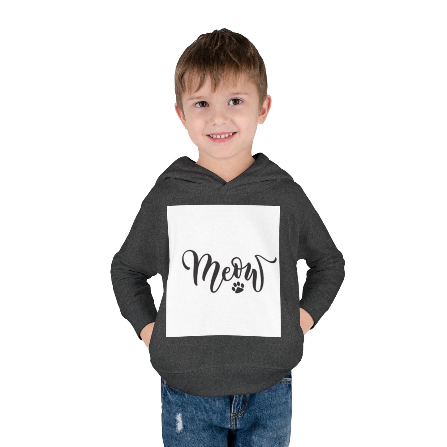 Cute Toddler Pullover Fleece Hoodie - 'Meow' Cat Design