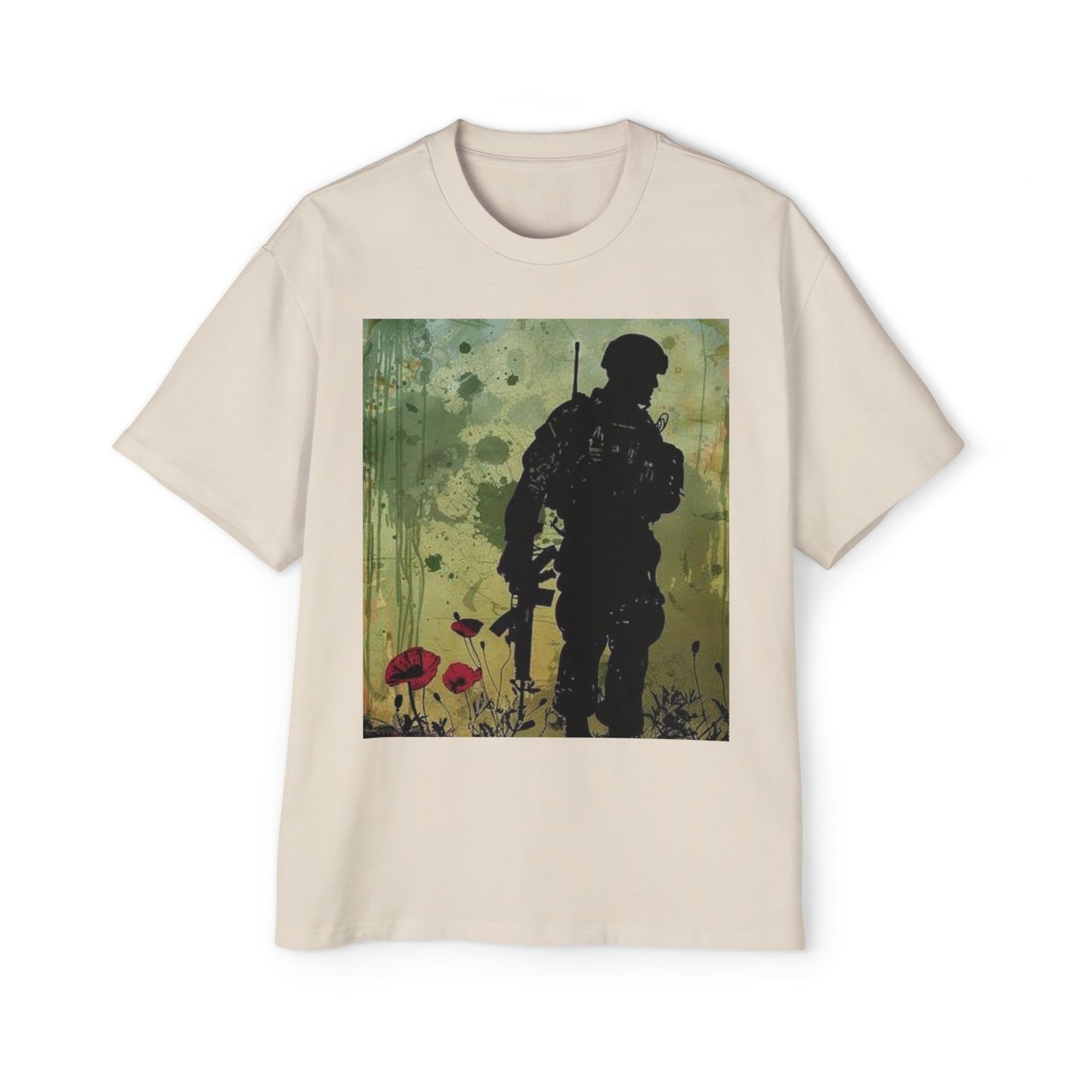 Soldier Silhouette Oversized Tee - Men's Heavy T-Shirt for Veterans and Military Enthusiasts